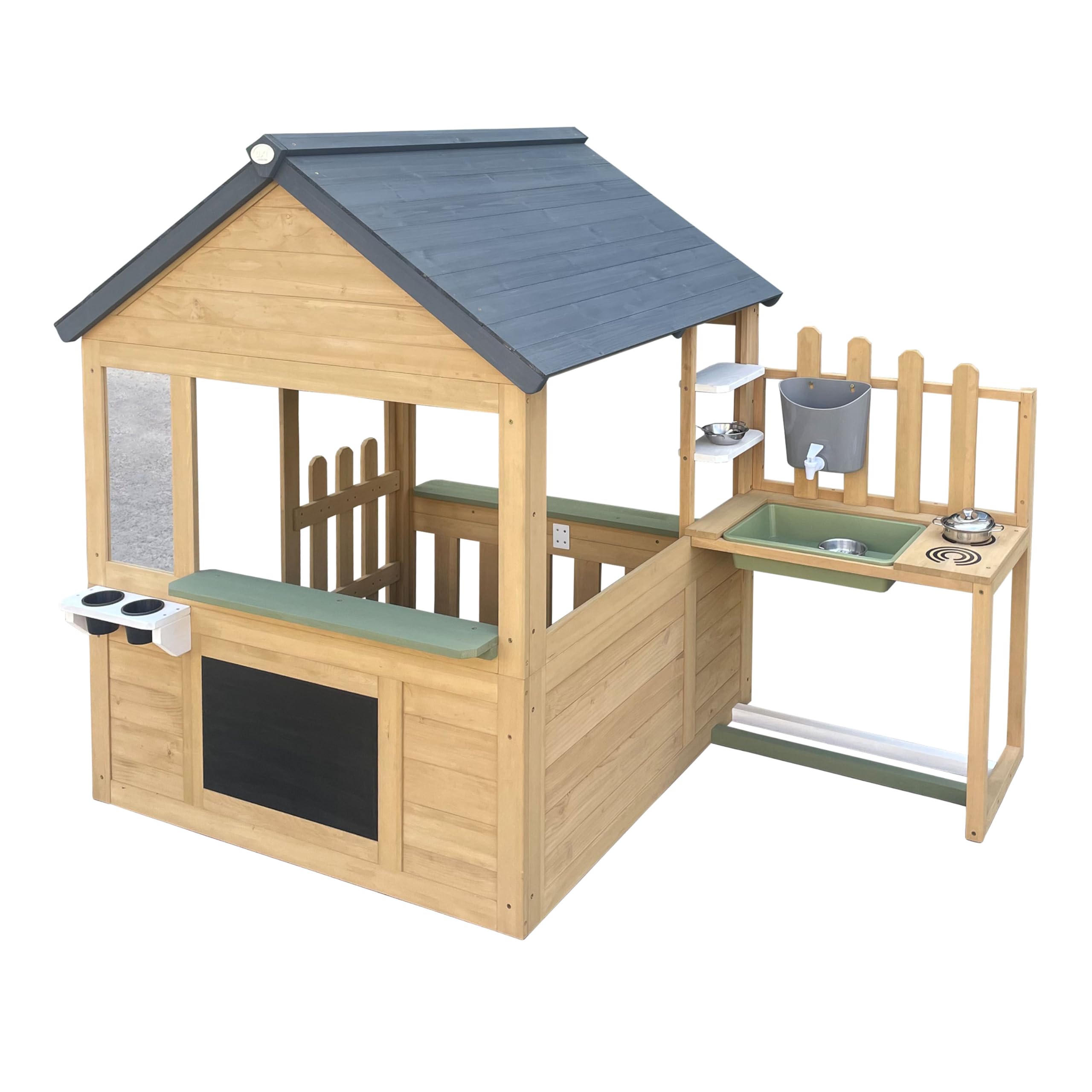 AXI Lizz Casita de Madera para ninos - Marron/Antracita | Casita de Juegos para el Jardin o el Exterior, con Cocina de Juguete integrada - Accesorios incluidos | Casita de Jardin para ninos