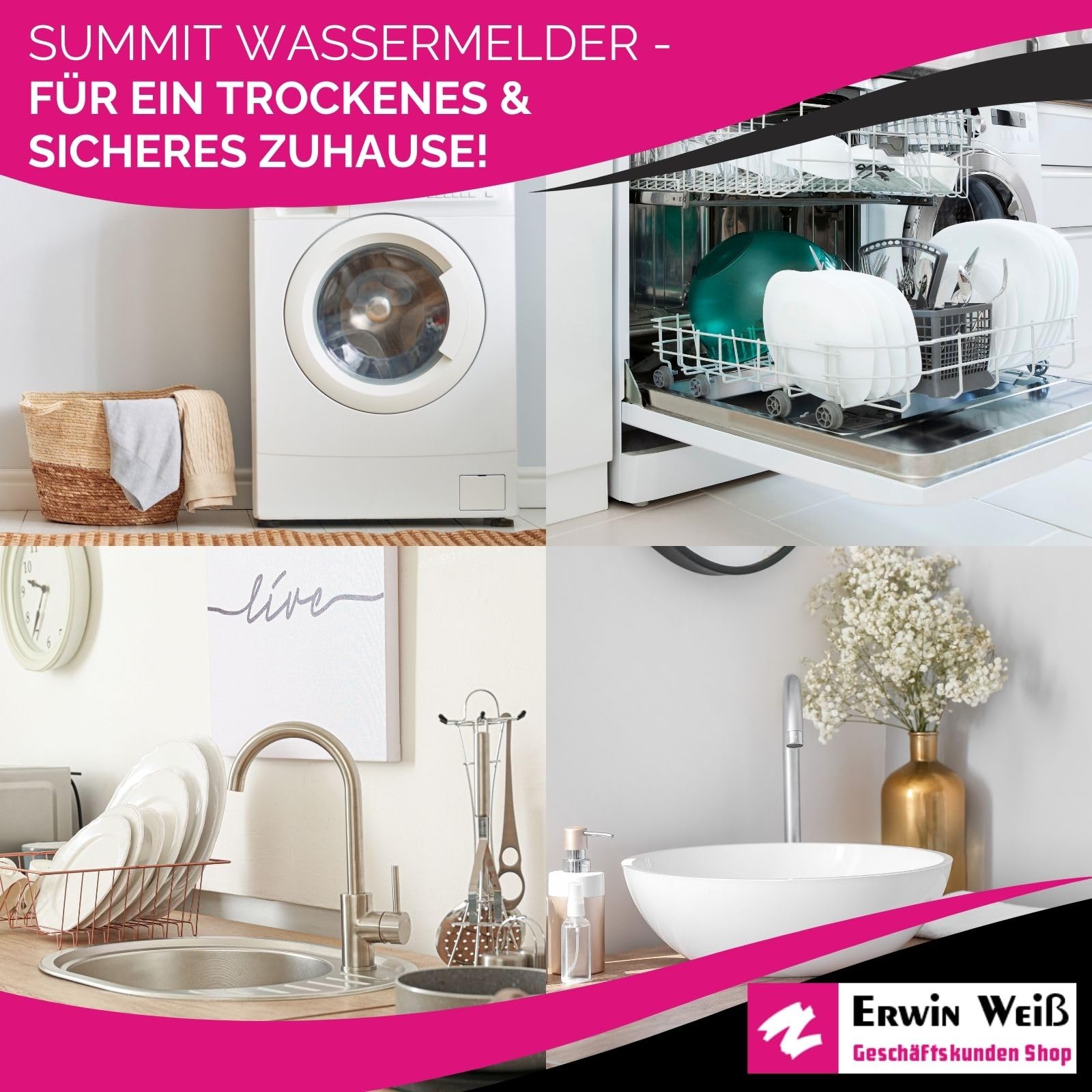 3er Set GS153 Wassermelder mit Batterie 60x60x24,2 mm | Wassersensor mit 85dB Alarm | Wasseralarm Melder für Keller, Küche & Bad | batteriebetrieben, bis zu 10 Jahre Laufzeit