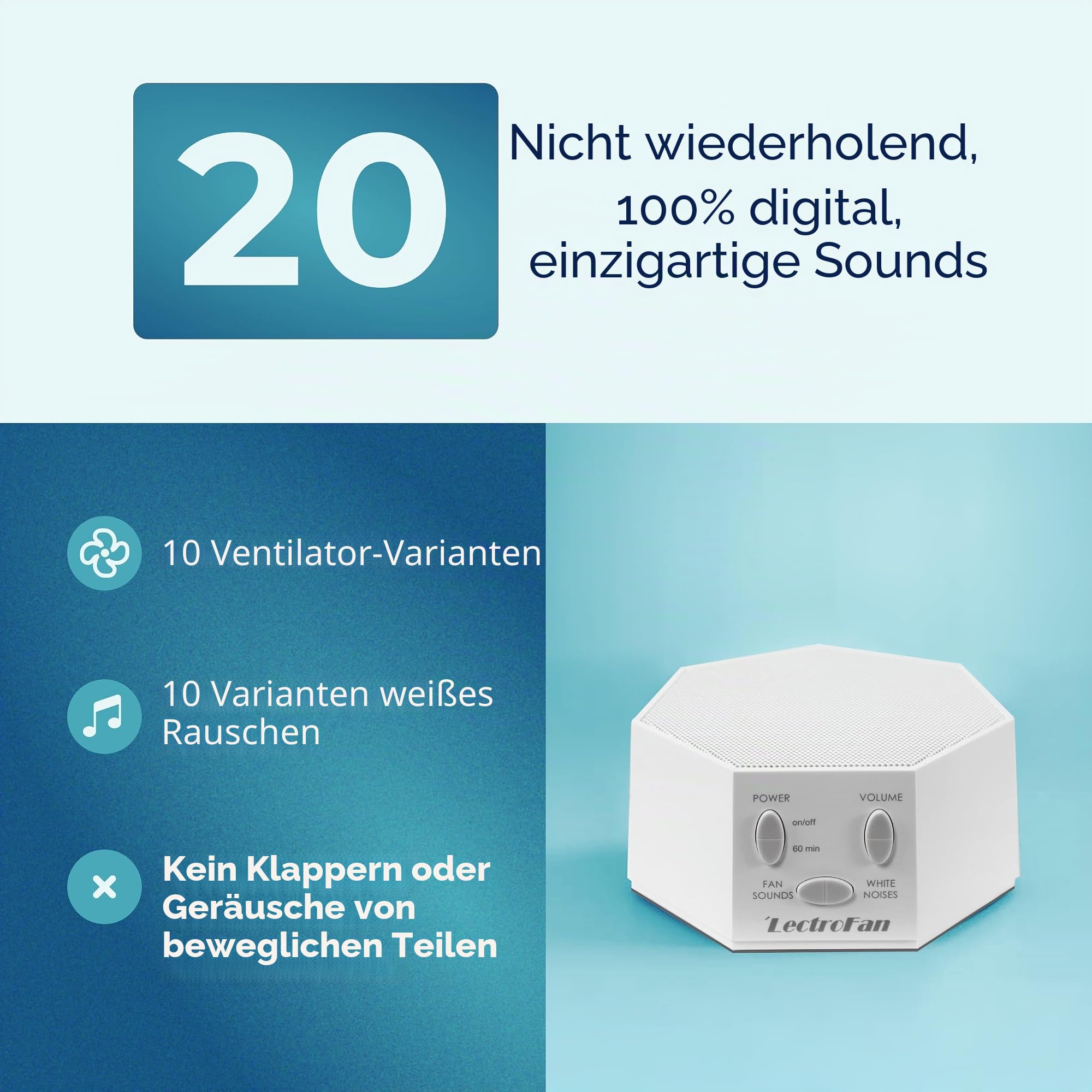 LectroFan ASM1007-G Weißes Rauschgerät mit Lüftergeräuschen und Schlaf-Timer