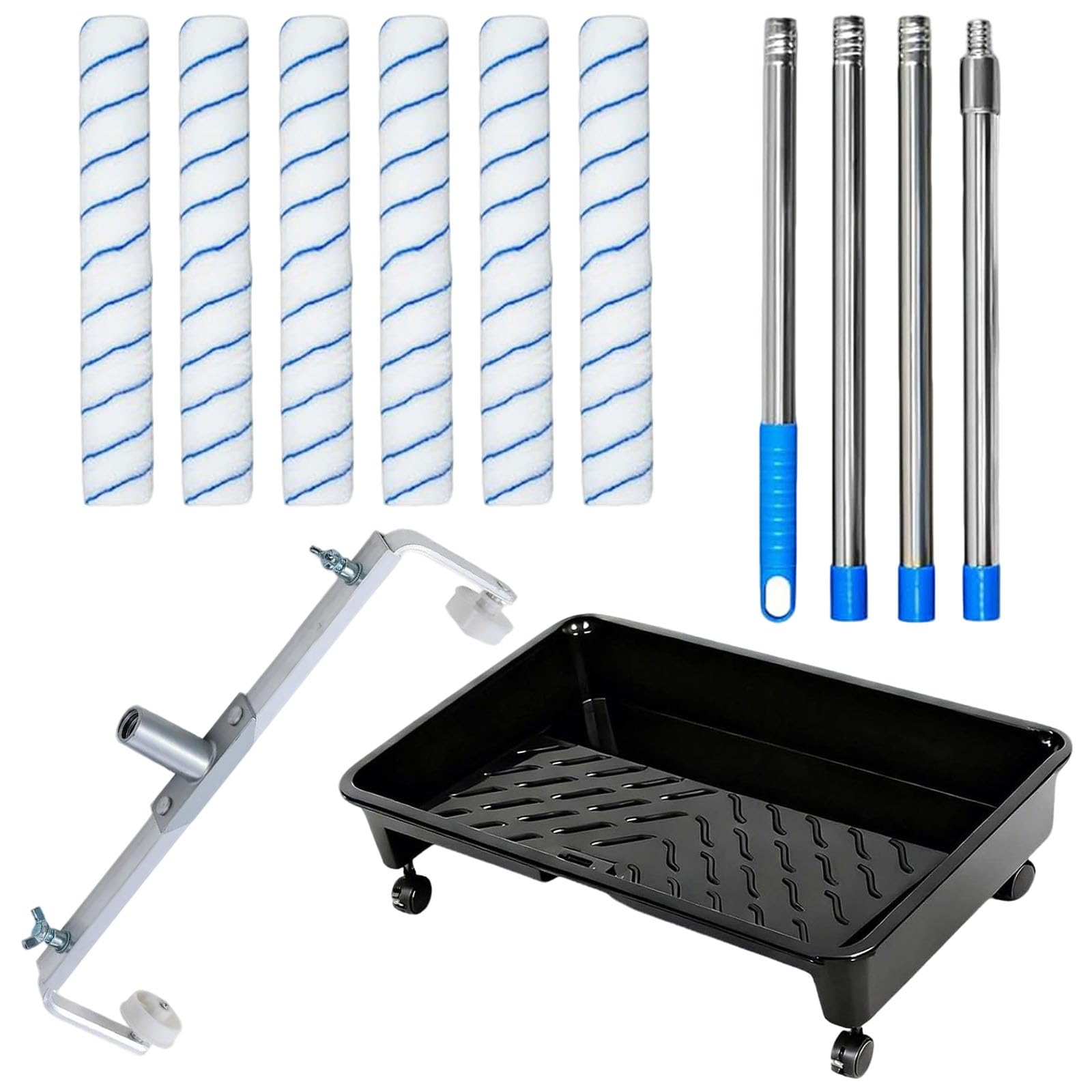 Polegas 18 Inch Paint Roller Set, 9PCS Paint Rollers and Trays Sets - Paint Roller Tray with Wheels, 18 Inch Paint Roller, Adjustable Frame, 63 Inch Paint Extension Pole, Suitable for Walls, Ceilings