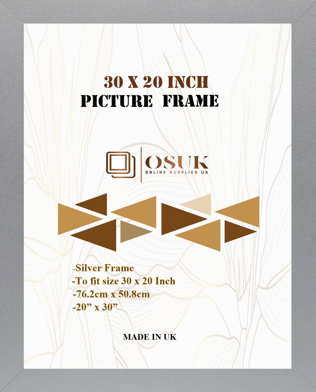 OSUK Silver 30x20 inch Picture Frame - Large Frame 76.2 x 50.8cm - 20 x 30 Inch Photo Frame With Clear Perspex Front & Wall Mounting Hook - Silver 30" x 20" Poster Frames