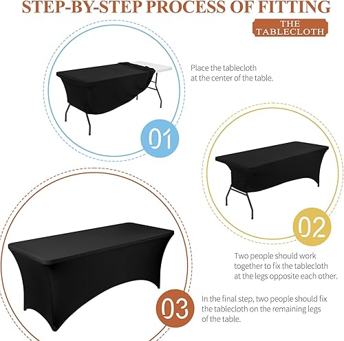 Miniatura 4 de Showgeous Paquete de 6 fundas de mesa de elastano negras de 8 pies, elásticas para mesas de 8 pies, lavables y resistentes a las arrugas, manteles