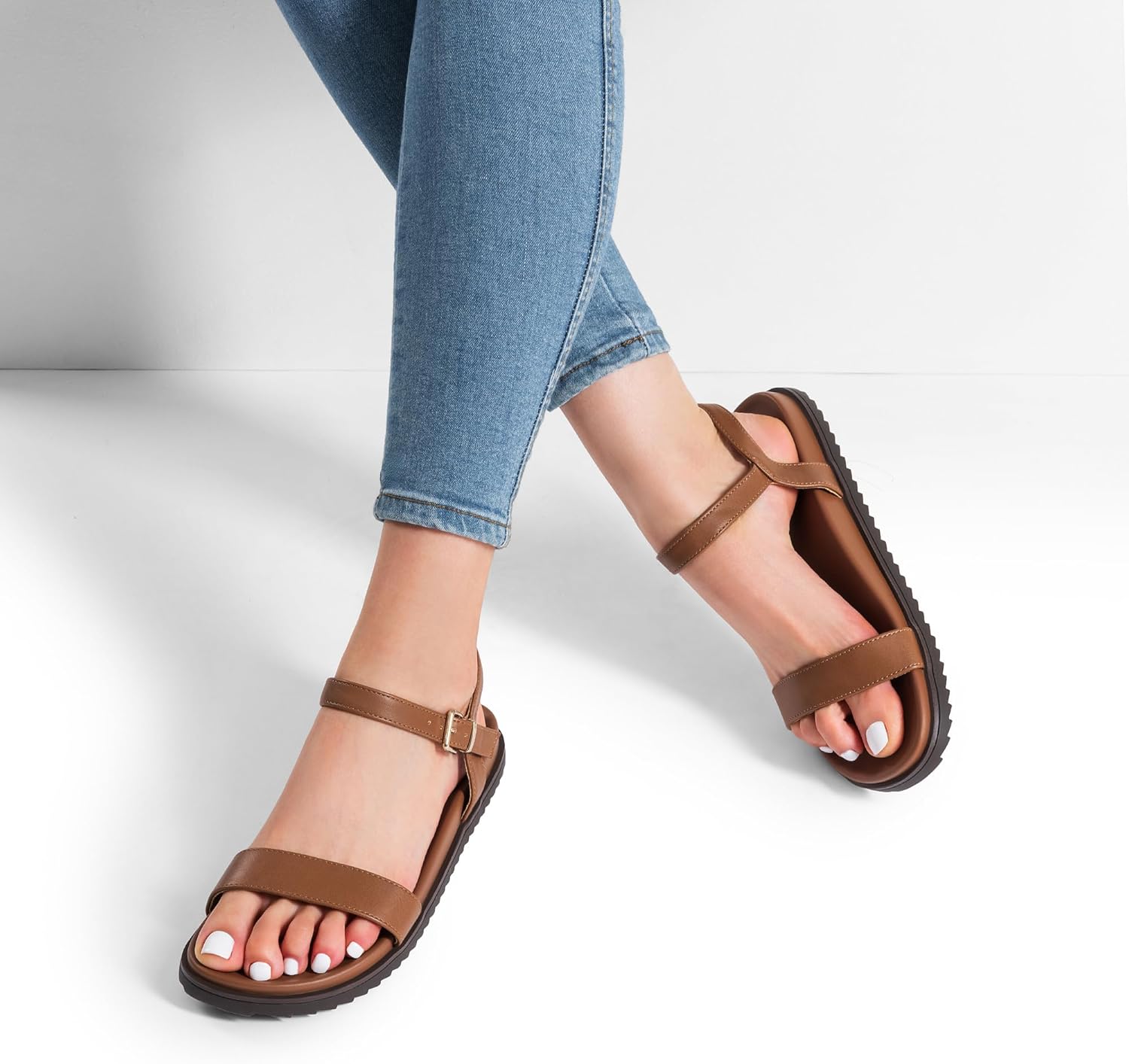 DREAM PAIRS Women's Open Toe Flat Sandals Cute One Band Comfort Arch Support Sandals - Image 7