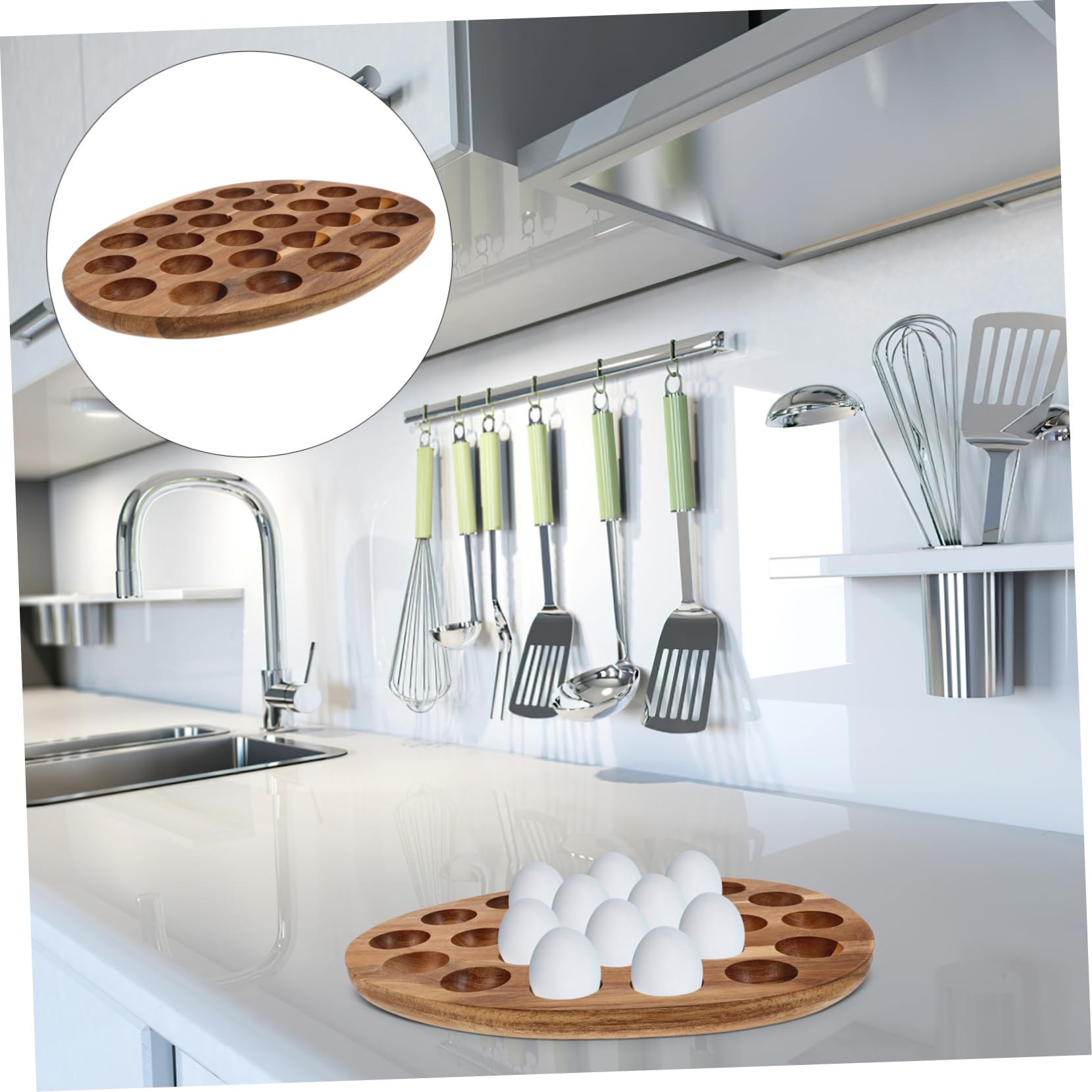PLAFOPE Bandeja de Madera para Huevos Almacenamiento Versátil y Fácil de Limpiar Diseño Minimalista para Cocina y Refrigerador