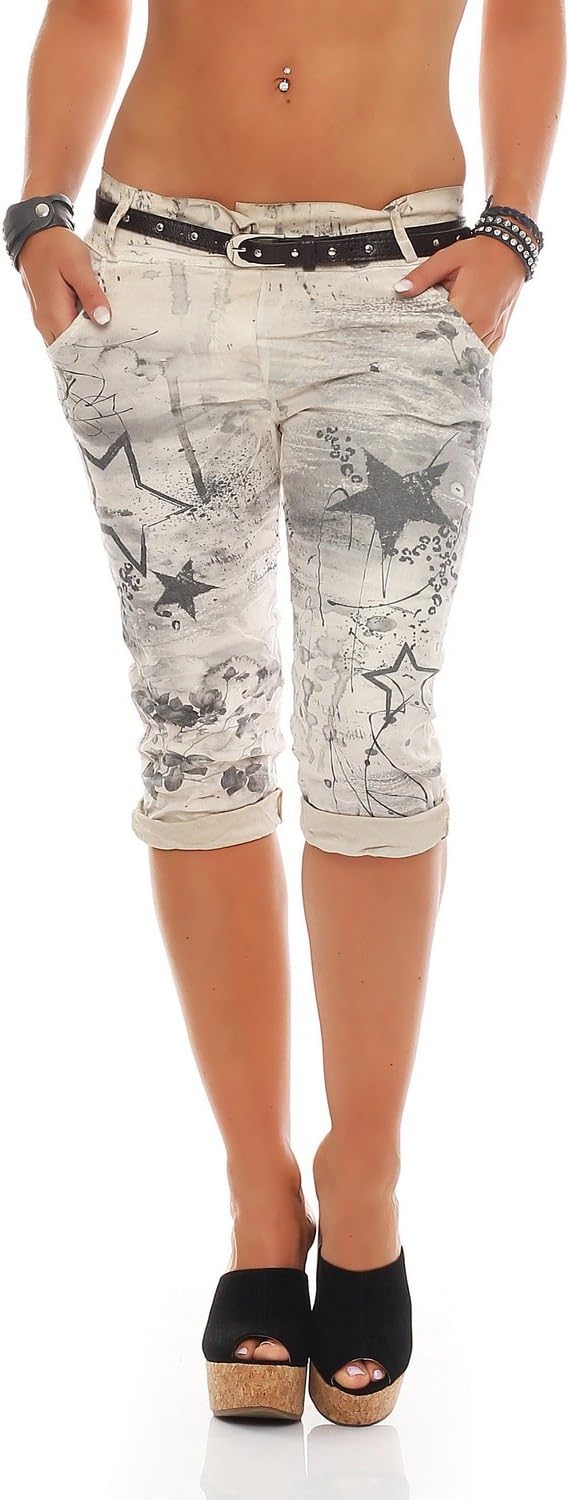ZARMEXX Ladies Capri Pants Boyfriend Baggy Pants Jeans Jeggings Stars-Print Capri-Chinos Size 10-18