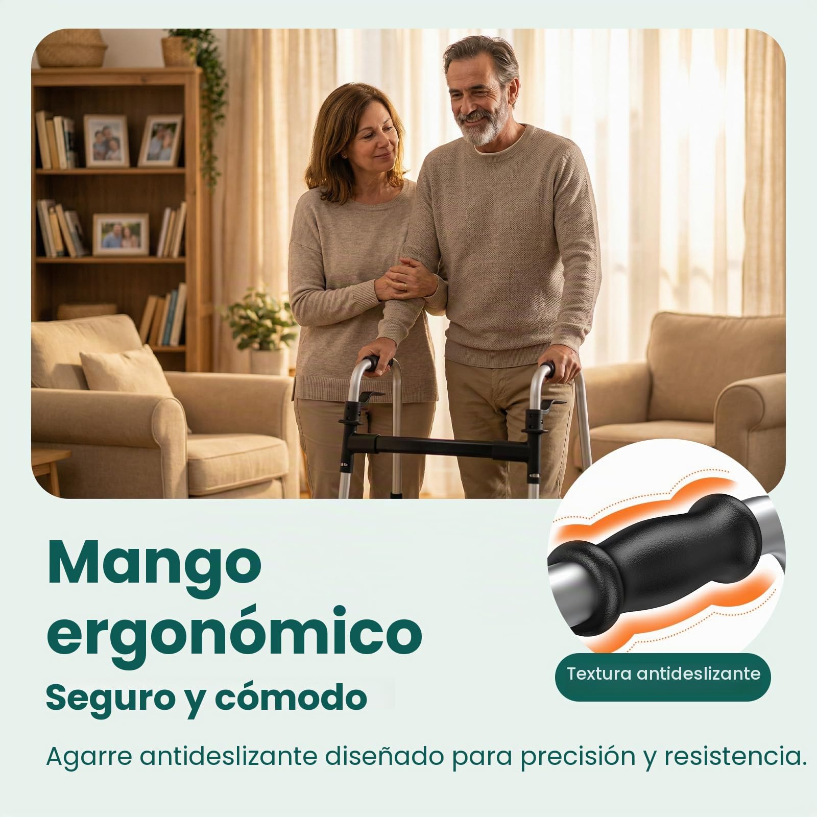 LW01 Andador Plegable con Ruedas para Mayores, Ayuda de Movilidad 2 en 1 con Conteras de Goma y Deslizadores, 8 Ajustes de Altura, Aluminio Ligero hasta 136 kg, Interior/Exterior