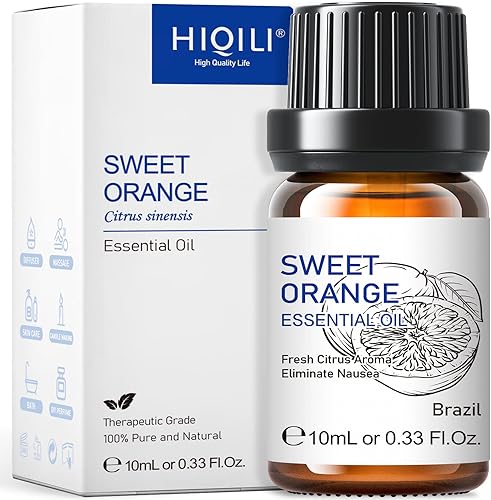 HIQILI - Aceite esencial de naranja dulce, grado terapéutico natural 100% puro para difusor, aromaterapia, piel-10ml