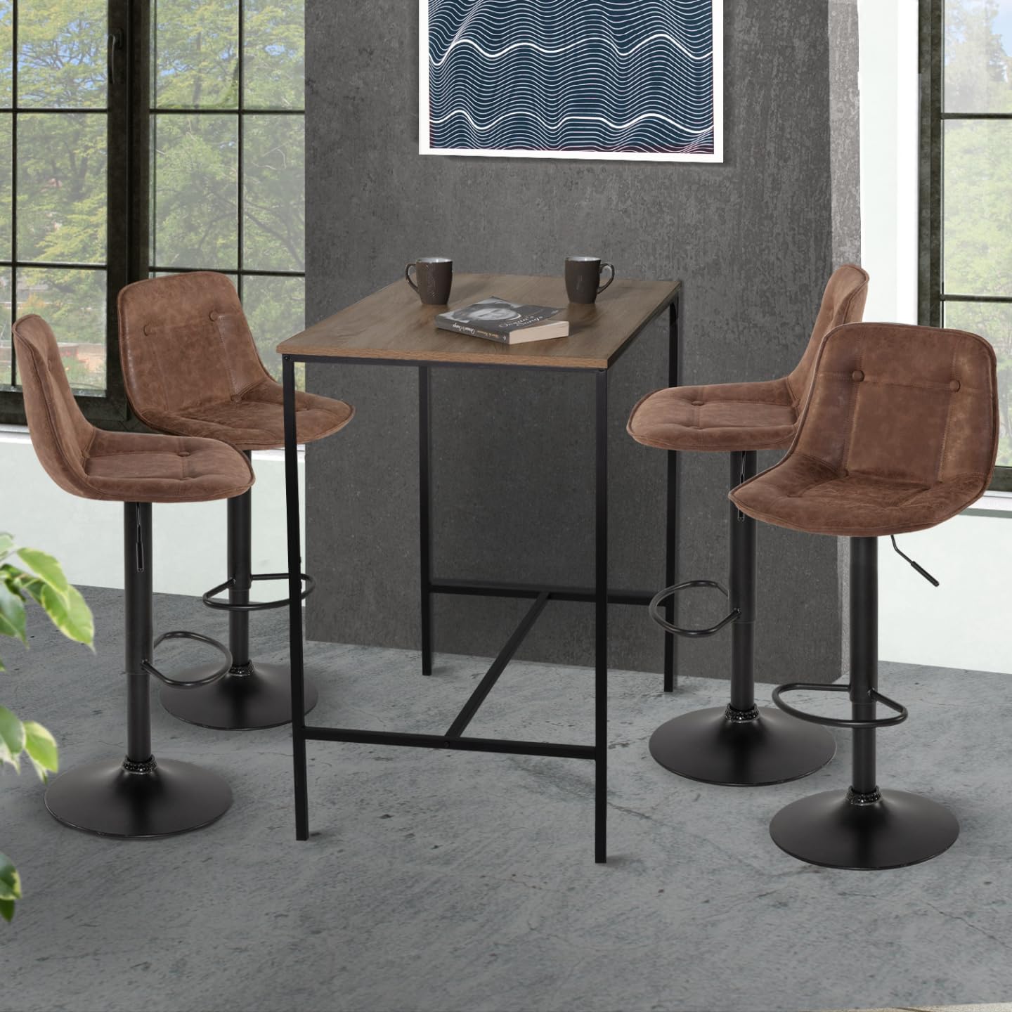 IDMarket - Lot de 4 tabourets de Bar Denver Marron Vintage