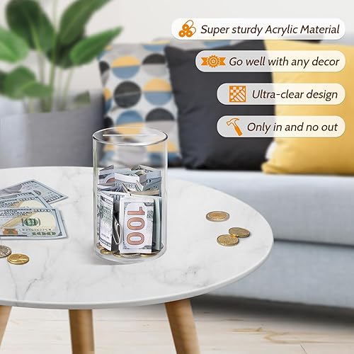 Miniatura 11 de Hicocool Alcancía transparente para adultos y niños, debe romperse para abrir, alcancía de acrílico azul, tarro de ahorro de dinero sin abrir