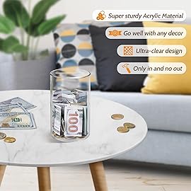 Hicocool Clear Piggy Bank, Acrylic Piggy Bank for Adults Must Break to Open, Unopenable Money Saving Box for Boys Girls Birthday Gift (6 H x 3.54 D)
