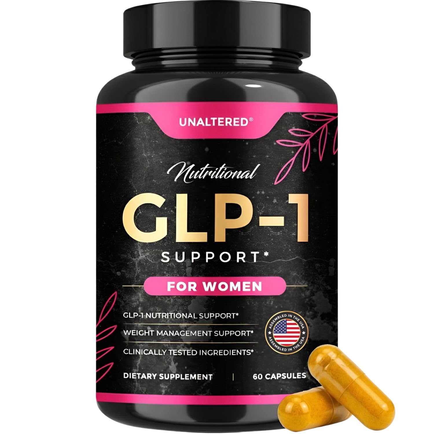 UNALTERED GLP-1 Supplement for Women - Natural Support for Cravings, Weight, & Gut Health - Clinically Tested Ingredients, Biochemist-Formulated, Vegan - Dietary Supplement - 60 Capsules