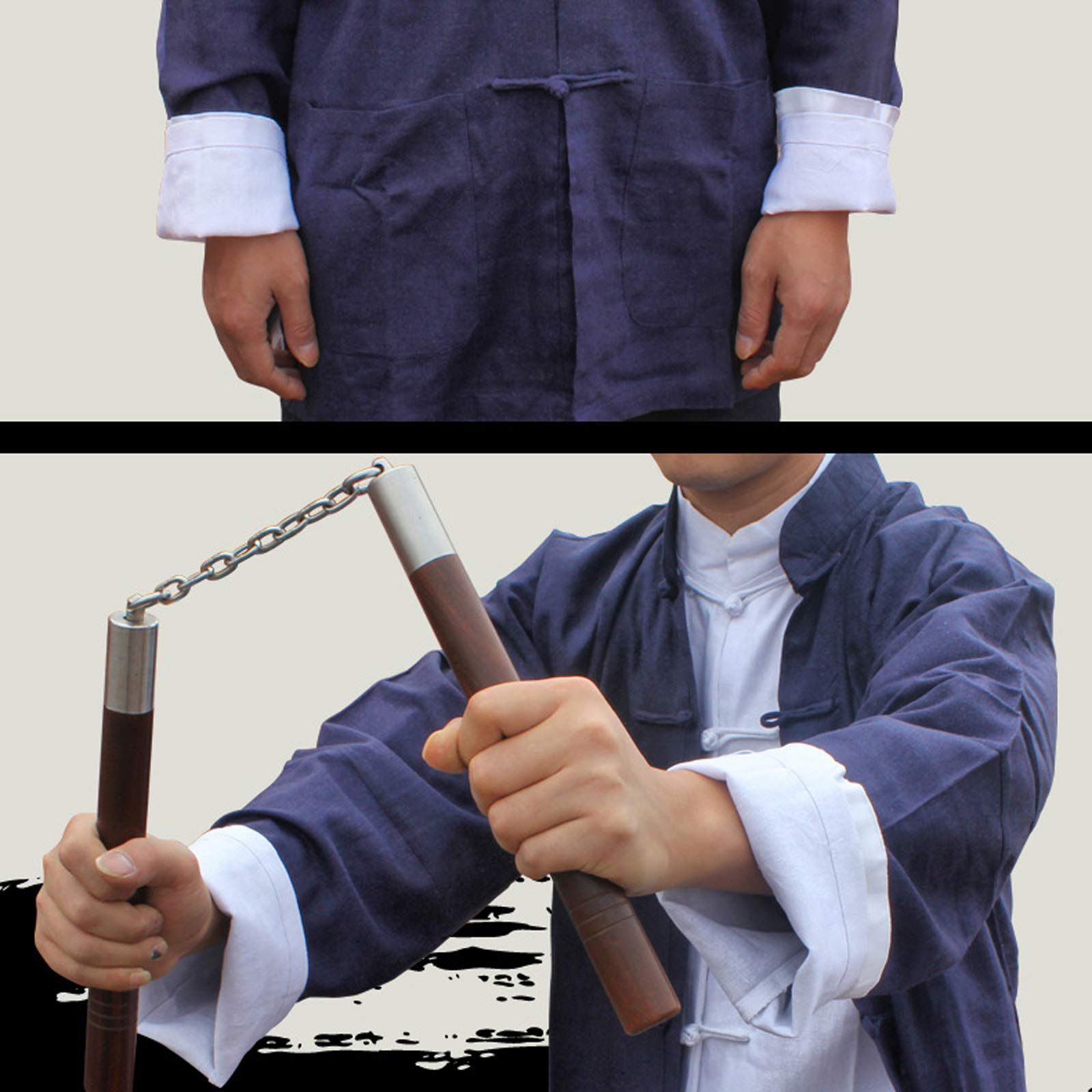 Męski garnitur Tai Chi Zestaw odzieży do sztuk walki, tradycyjna odzież Tai Chi z długimi rękawami, klasyczny chiński strój Tang Kung Fu, bawełniane lniane koszule (kolor: granatowy dwuczęściowy gar