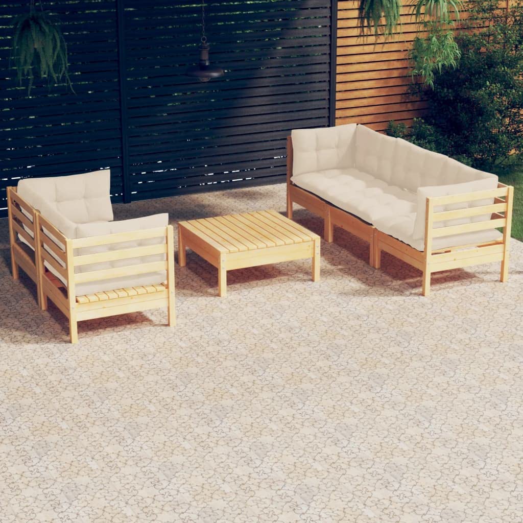 Mobili da giardino, 6 pezzi, in legno di pino, color crema | Modulare, cuscini inclusi, max 110 kg per seduta, combinabile con altri segmenti