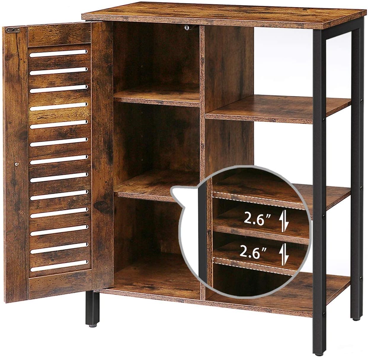 HOOBRO Bathroom Cabinet, Storage Cabinet, Cupboard with 2 Hidden Adjustable Shelves, Sideboard with 3 Open Shelves, Side Cabinet, for Bathroom, Living Room, Hallway, Kitchen, Rustic Brown BF29CW01