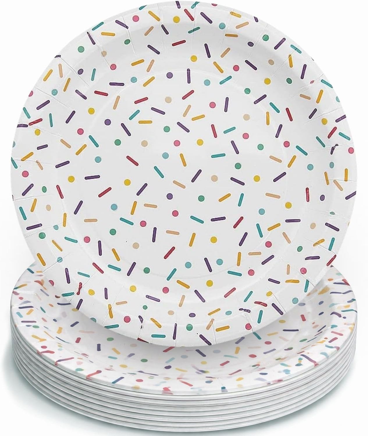 Fun Express Ice Cream Party Sprinkles Paper Dessert Plates - Multicolor Disposable Plates for Birthday Bridal Baby Shower Wedding New Year Christmas Events - Birthday Theme Party Supplies - 8 Pieces