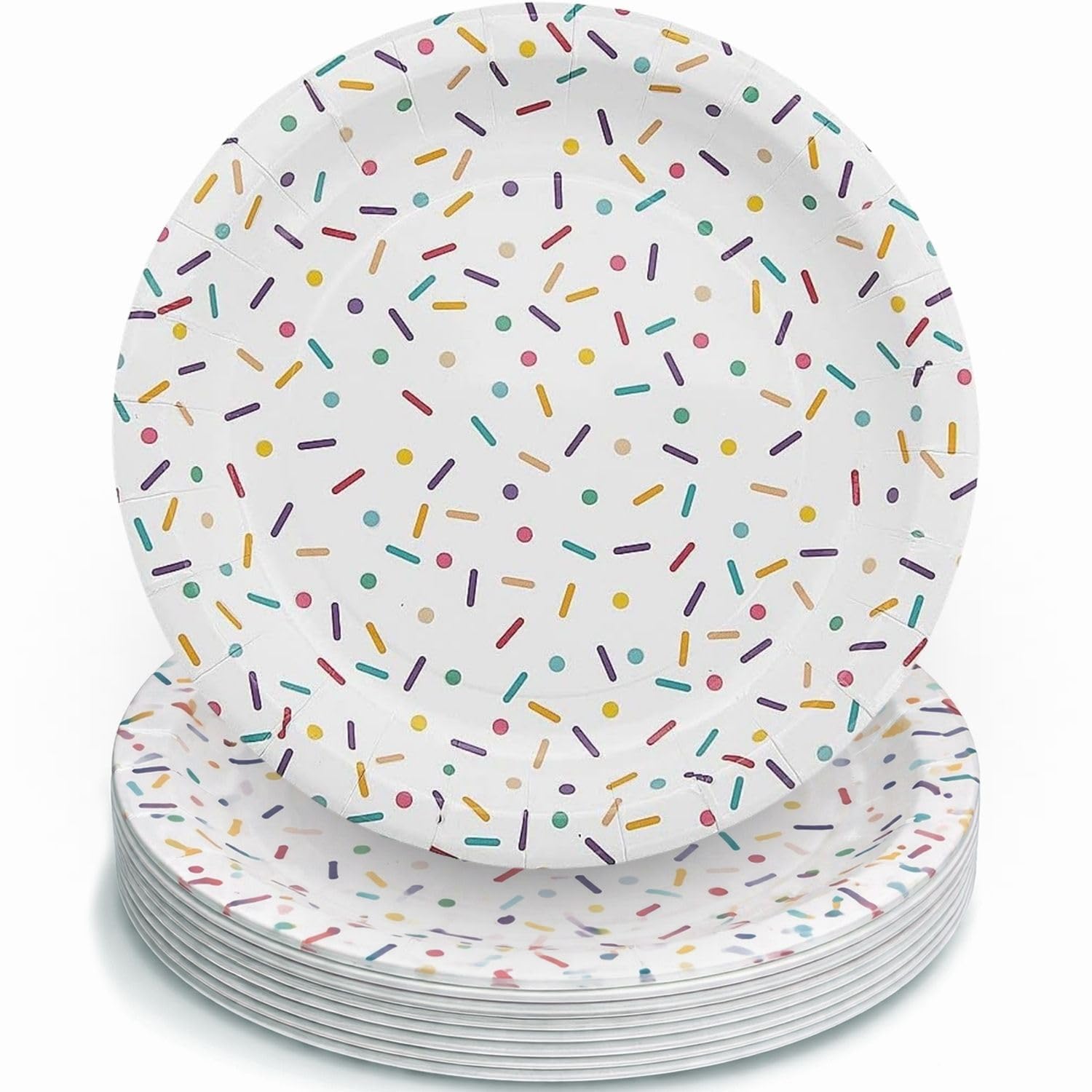 Fun Express Ice Cream Party Sprinkles Paper Dessert Plates - Multicolor Disposable Plates for Birthday Bridal Baby Shower Wedding New Year Christmas