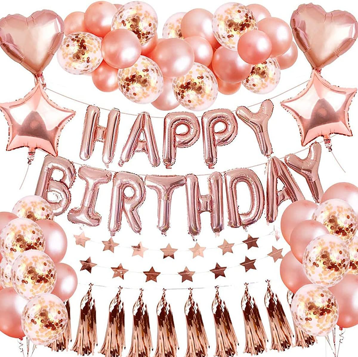 Birthday Party Balloon 49PCS Rose Gold Confetti Balloons Set, Premium Latex Christmas Party Balloons Heart Foil Inflated Balloon with Pump for Graduation Wedding Engagement Baby Shower Decoration