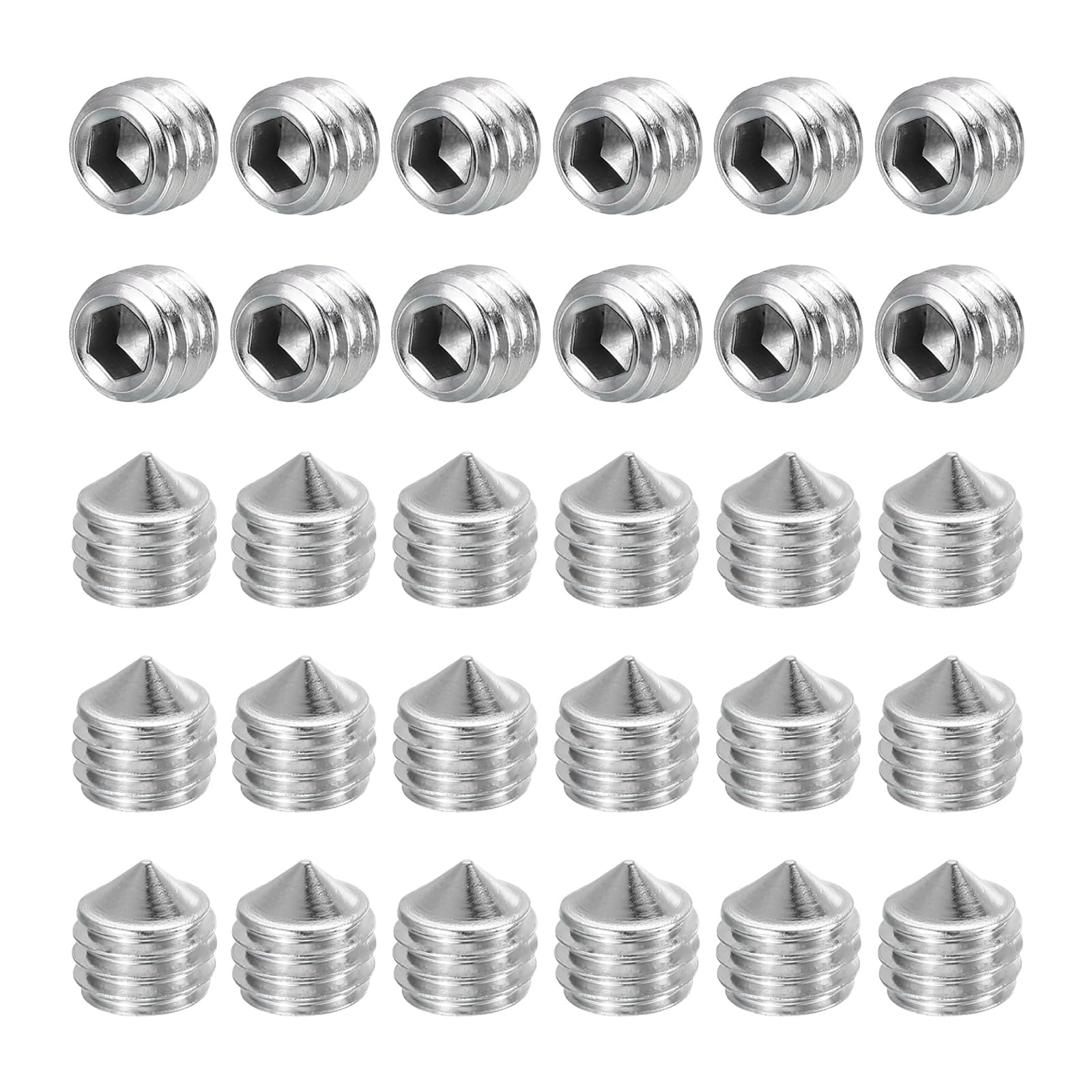 sourcing map 60 Pcs M8x6mm Cone Point Set Screws, 304 Stainless Steel Hex Socket Grub Screws for Bathroom Fixtures Repair Furniture DIY Project