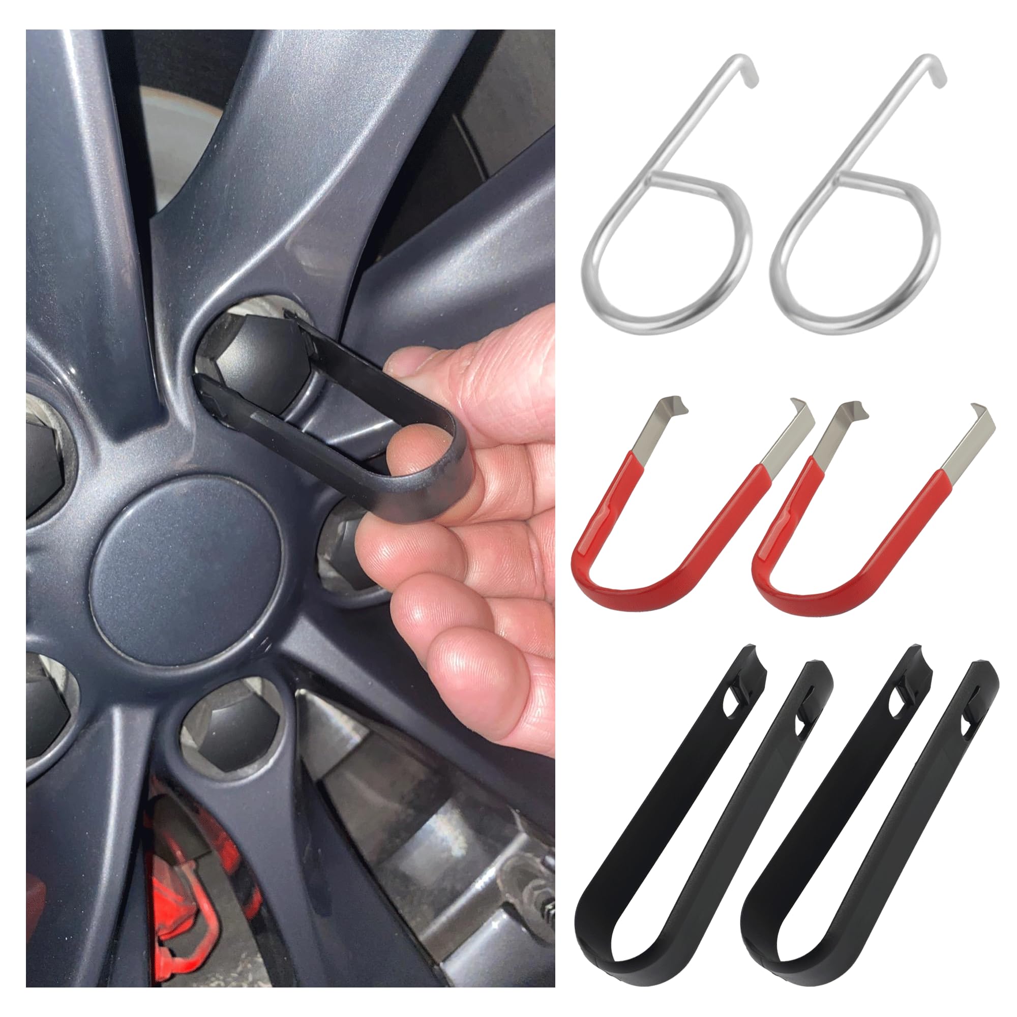 Figpade 6PCS Lug Nut Cover Removal Tool Set with 3 Type Tools,Hubcap Removal Tool for Effortless Removal of Wheel Nut Caps,Universal Center Cap Removal Tool for Most Vehicles