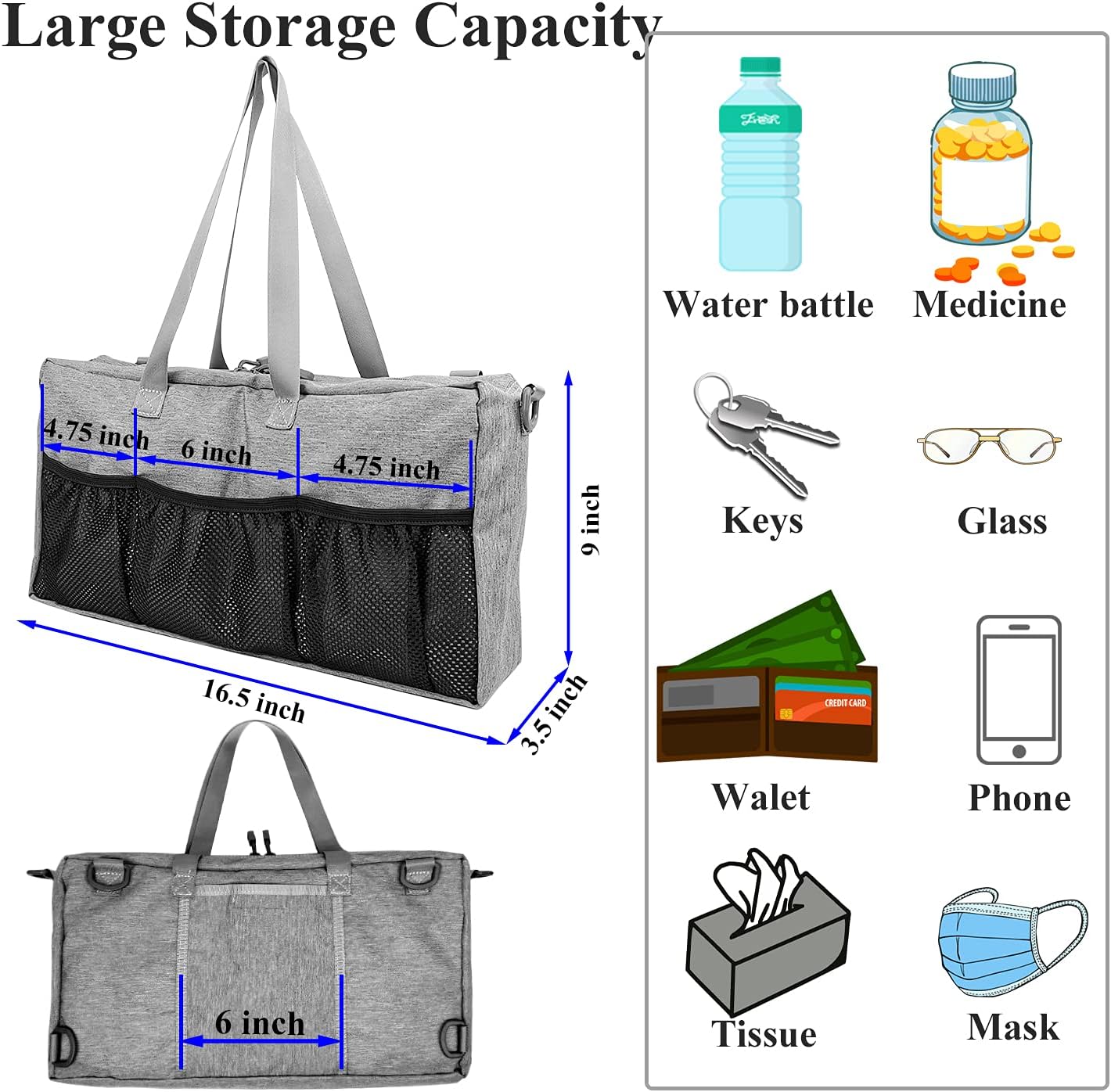 Walker Bags for Folding Walker Water Resistant Detachable Walker Basket Replacement Storage Bag Universal Walker Accessories Walker Carry Bags, Storage Pouch for Seniors, Elderly, Handicap : Health & Household