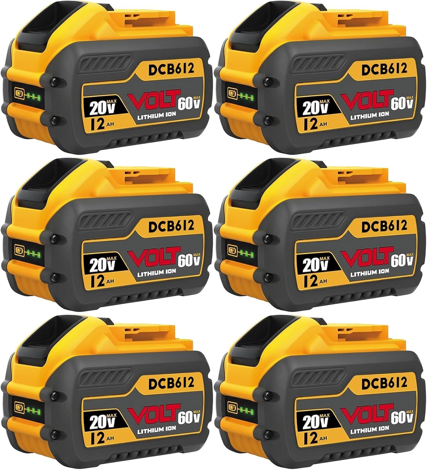 60V Max 12Ah Battery - Compatible with DeWalt 20V/60V Tools, Compatible with DCB612 DCB606 DCB609, Extended Runtime & Overload Protection, 6 Pack
