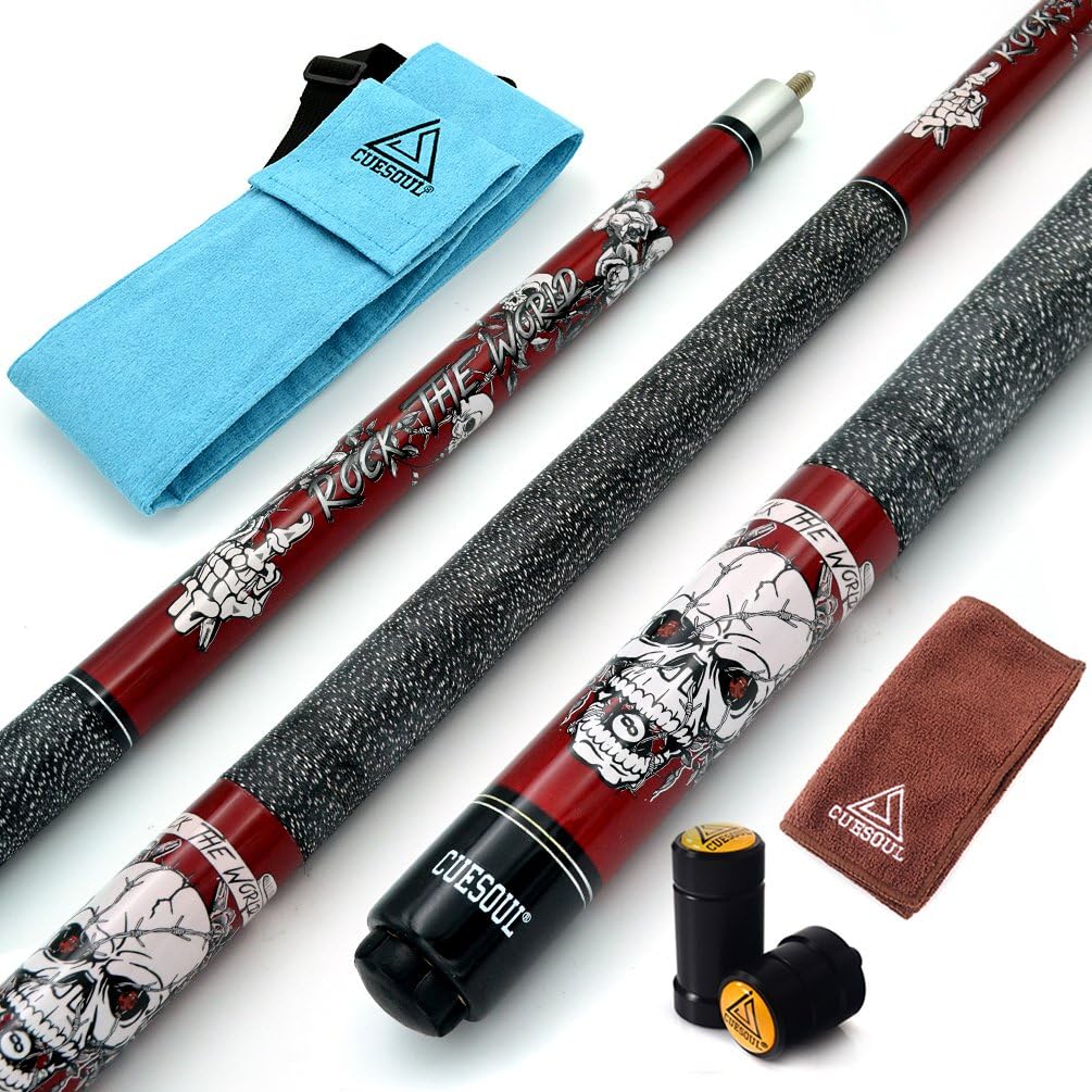 CUESOUL 58 inch 1/2 Maple Pool Cue Stick Kit-Rockin Series