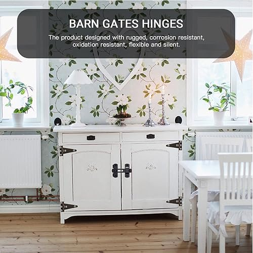Miniatura 8 de Kit de herramientas de bisagra en T de puerta de granero, paquete de 2 cerraduras de cierre abatible de granero y 4 bisagras de puerta de correa en
