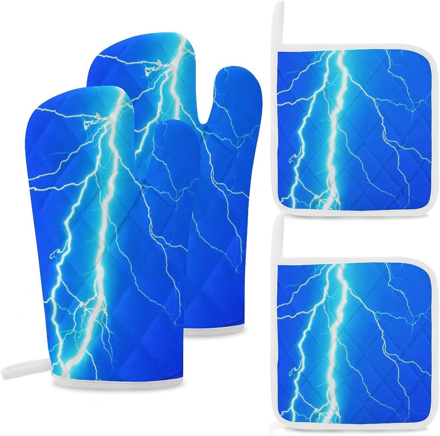 Thunderbolt Oven Mitts and Pot Holders 4Pcs Set Heat Resistant Cooking Mitts Hot Pads