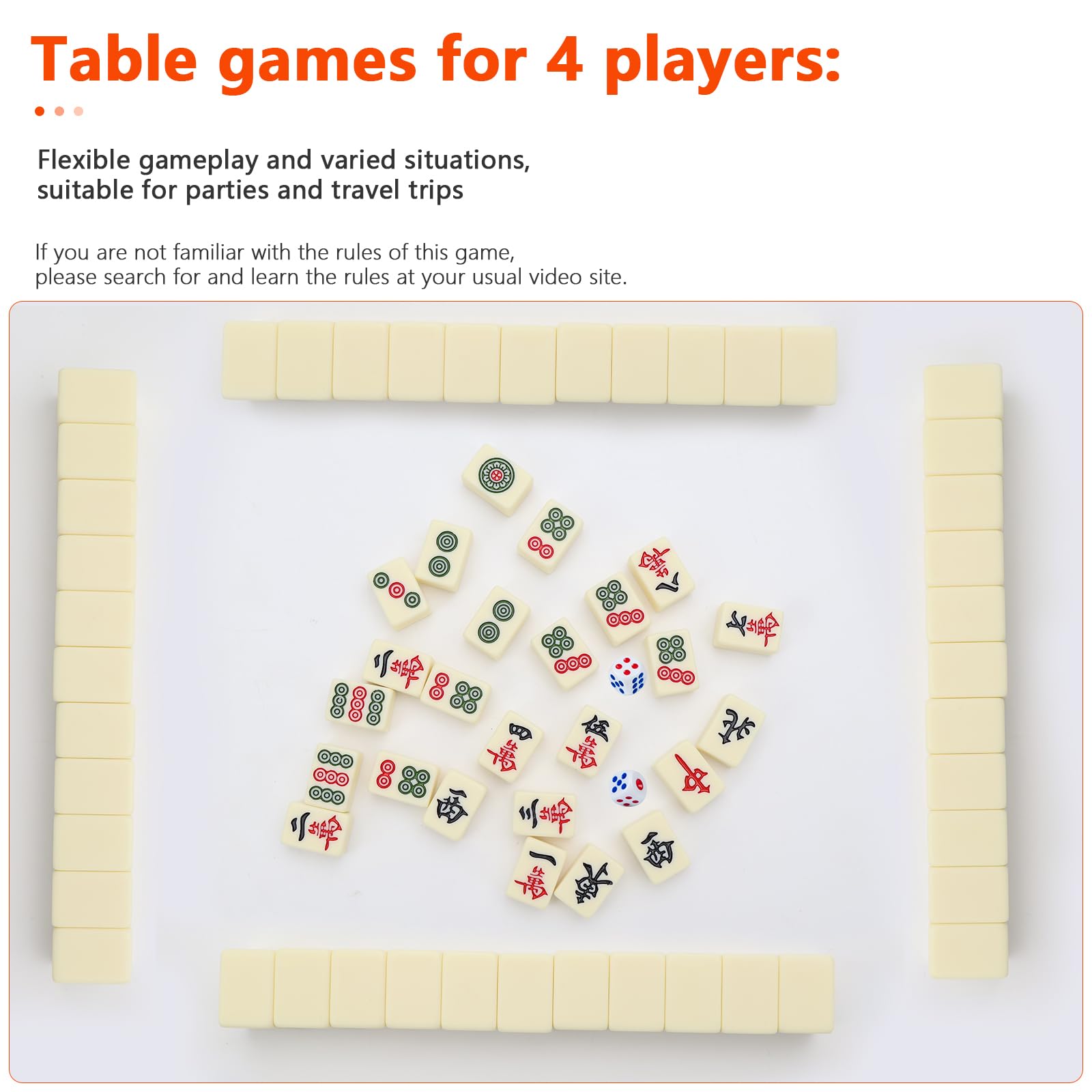 Mini Jeu de Mahjong Chinois, Mahjong avec 144 tuiles, Jeu de société, Convient aux Jeunes et aux Moins Jeunes, Idéal pour Les familles, Les Voyages, Les fêtes