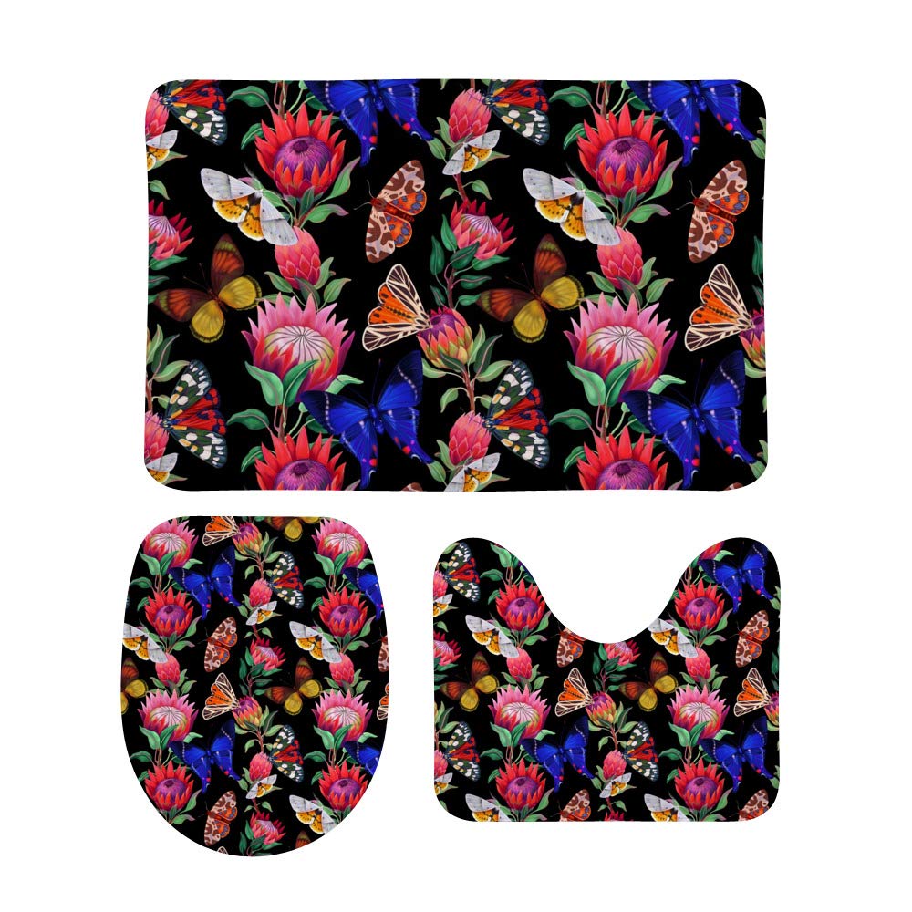 Tapis de bain antidérapants et absorbants lot de 3 pour salle de bain fleur exotique