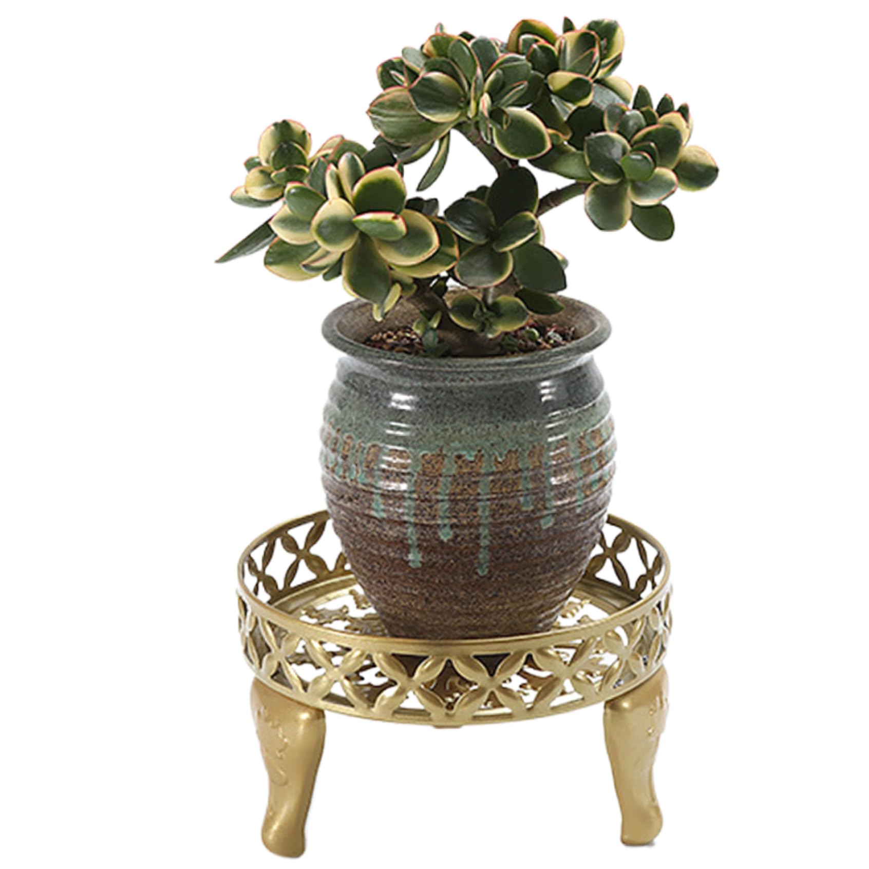 Wedhapy Gold Plant Stand, 10 Inch Round Heavy Duty Plant Stand, Rustproof Iron Corner Plant Stand, Hollow Flower Pot Stands for Indoor Plants Flower Pot Stands