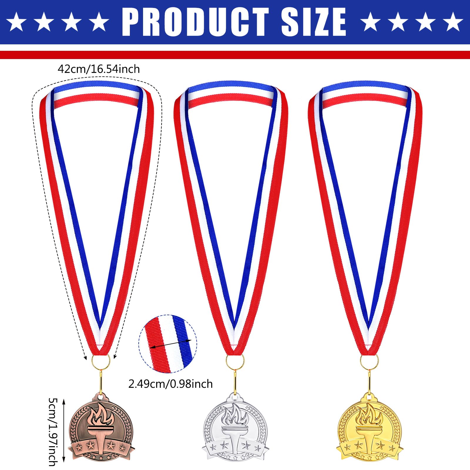 Landical Gold Silber Bronze Award Medaillen Bulk Torch Gewinner Medaillen Preis mit Nackenband für Erwachsene, Wettbewerbe, Spiele, Sportveranstaltungen, Partygeschenke und Dekorationen, 5,1 cm