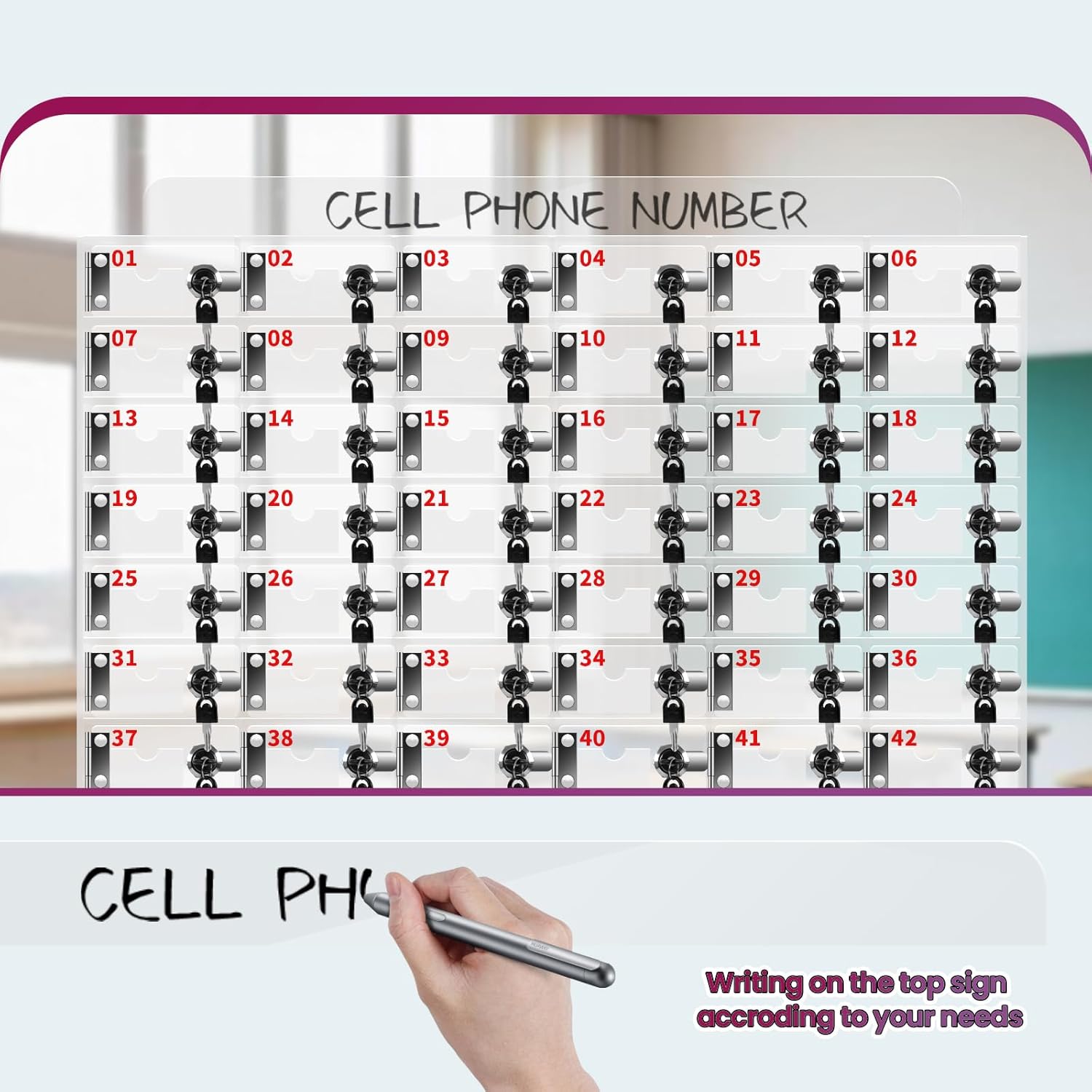 Mobile Phone Storage Box Transparent Acrylic Mobile Phone Security Locker with Key,60-Slot Wall-Mounted Acrylic Cell Phone Locker - Secure Storage Cabinet with Individual Locks & Keys for of