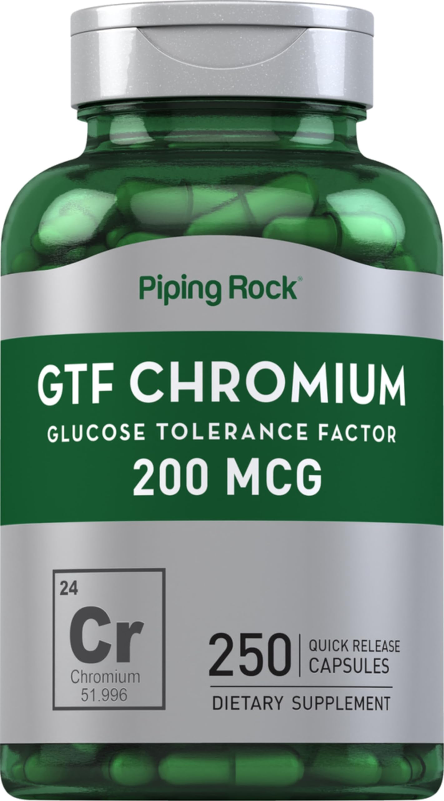 Piping Rock GTF Chromium 200 mcg | 250 Capsules | Glucose Tolerance Factor Supplement | Non-GMO & Gluten Free
