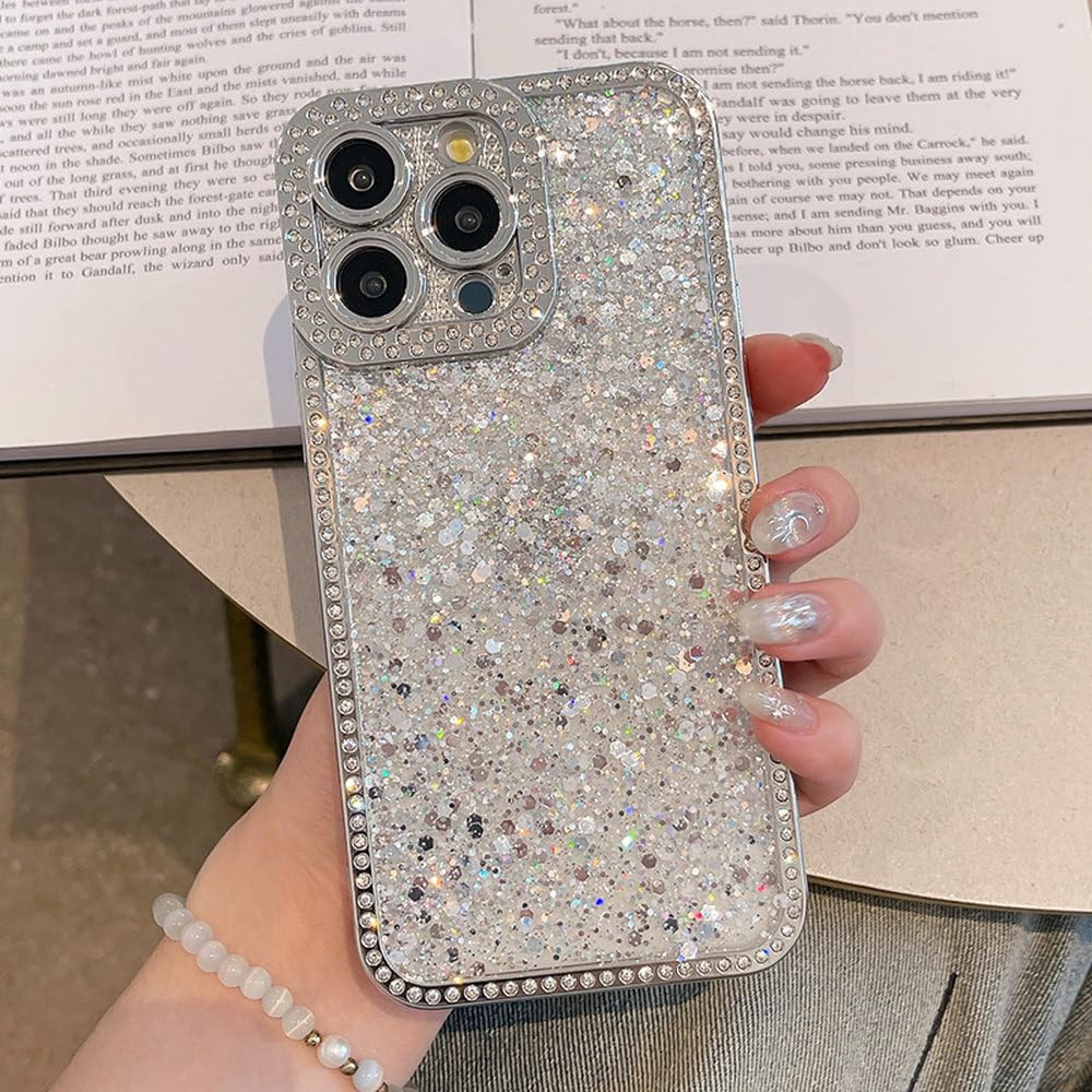Coque iPhone 12 paillettes et diamants argent antichoc - 6
