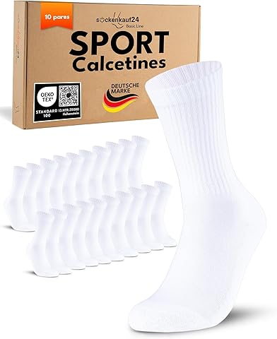 sockenkauf24 10 Pares Calcetines Deporte Hombre Mujer Tenis Algodón Transpirable Acolchado Crew Socks