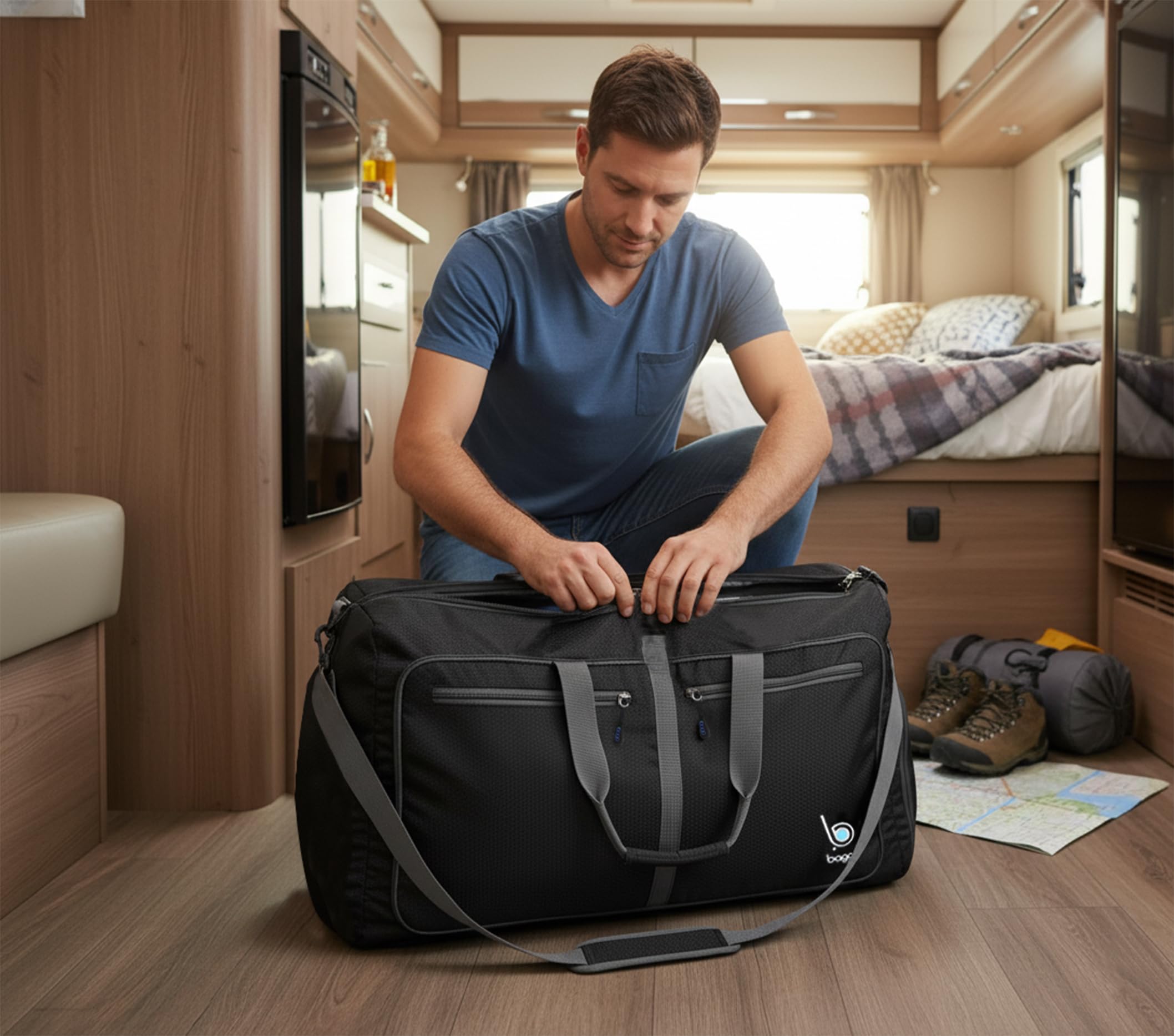 Reisetasche - diese faltbare, 53l große Reisetasche ist beständig, packbar, SUPERLEICHTE 410g mit abnehmbarem Schulterriemen - lässt sich in sich falten - am besten als Gepäck oder Sporttasche - VERMEIDEN SIE GEBÜHREN FÜR ÜBERGEPÄCK - 100% ZUFRIEDENHEITSG