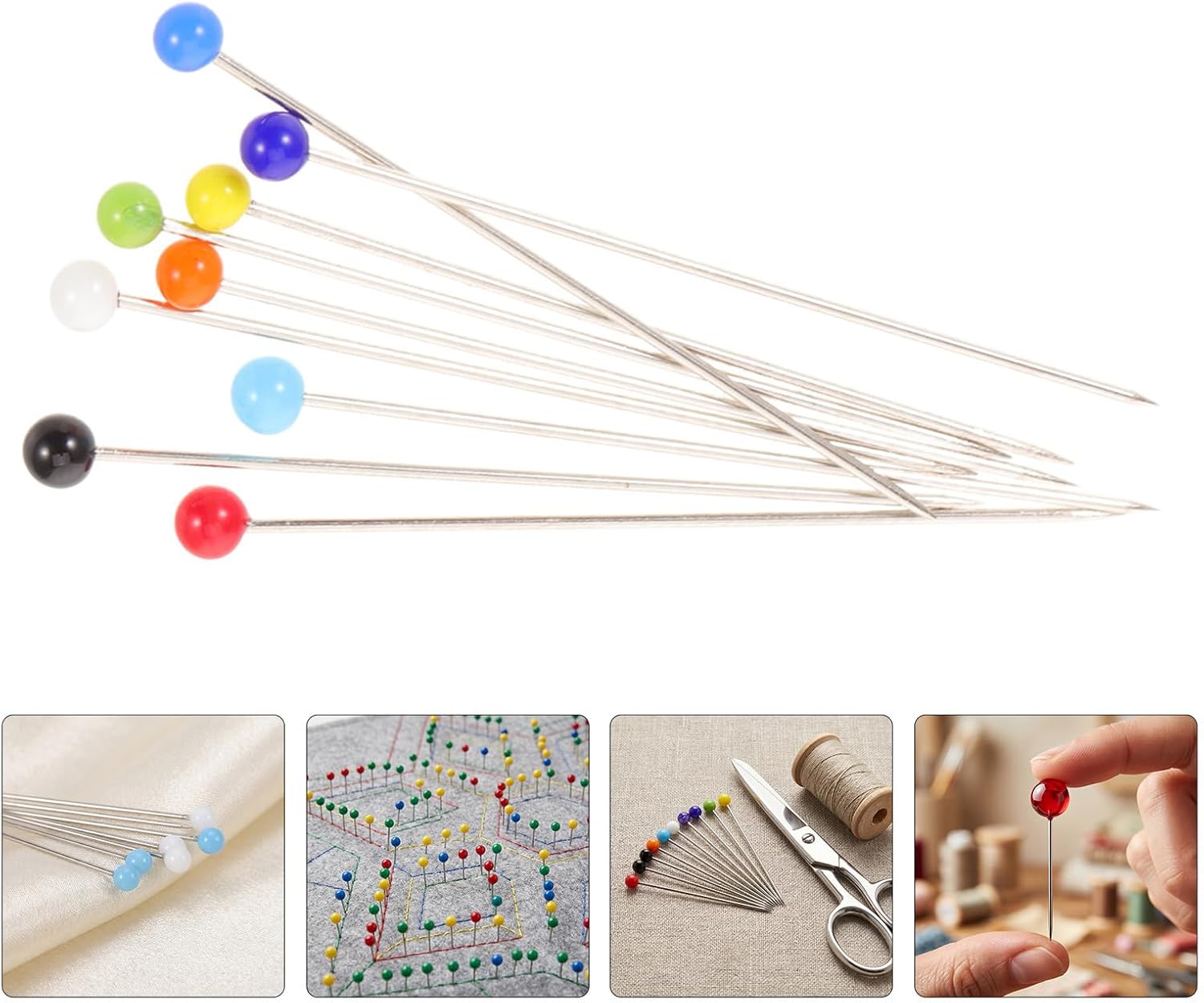 Stainless Steel Straight Pins and Ensuring Flat Accurate Edges 600pcs with Colored Glass Heads, 1.5in Rounded Sewing Pins for Efficient Organization for Dressmaking and DIY Crafts