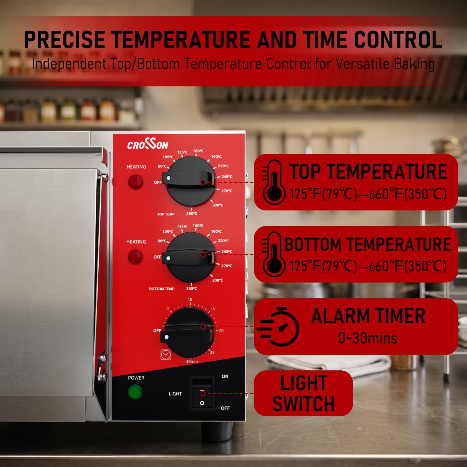 CROSSON Forno Elettrico per Pizza 16 Pollici,Forno Pizza Elettrico Professionale in Acciaio Inox 230V/2000W con Pietra e Maniglia,per Interni Ristorante Cottura Casa Cucina