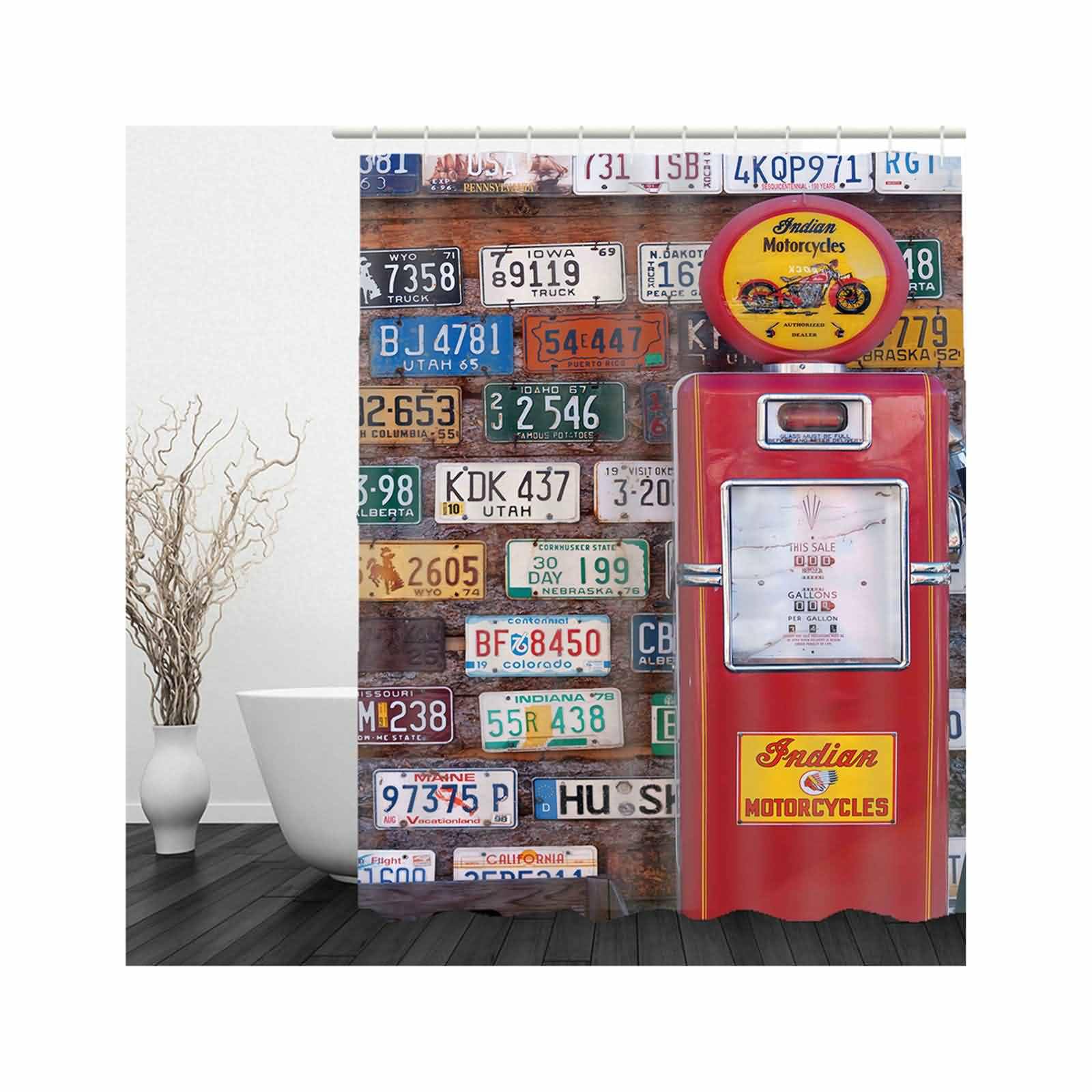 Rideau Douche Lin Impermeable Baie Vitrée Coulissante Divers Numéros Plaque D'Immatriculation Lesté Support pour Rideaux Rouge Blanc 220x180cm