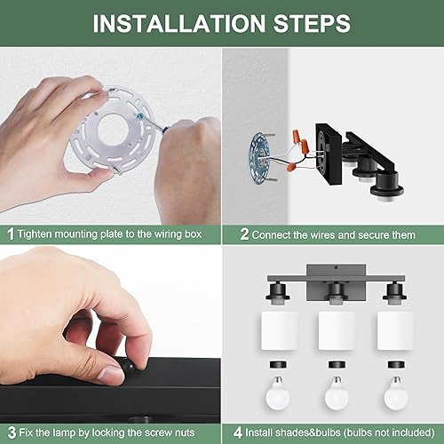 Miniatura 7 de Luces de baño negras sobre espejo, lámpara de tocador antioxidante para baño, lámpara de pared moderna de 3 luces para sala de estar, base E26