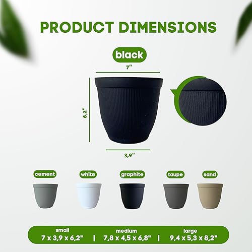 Miniatura 2 de Matri Finny - Maceta redonda para plantas de interior y exterior. Maceta de 7 pulgadas, paquete de 2 (color negro)