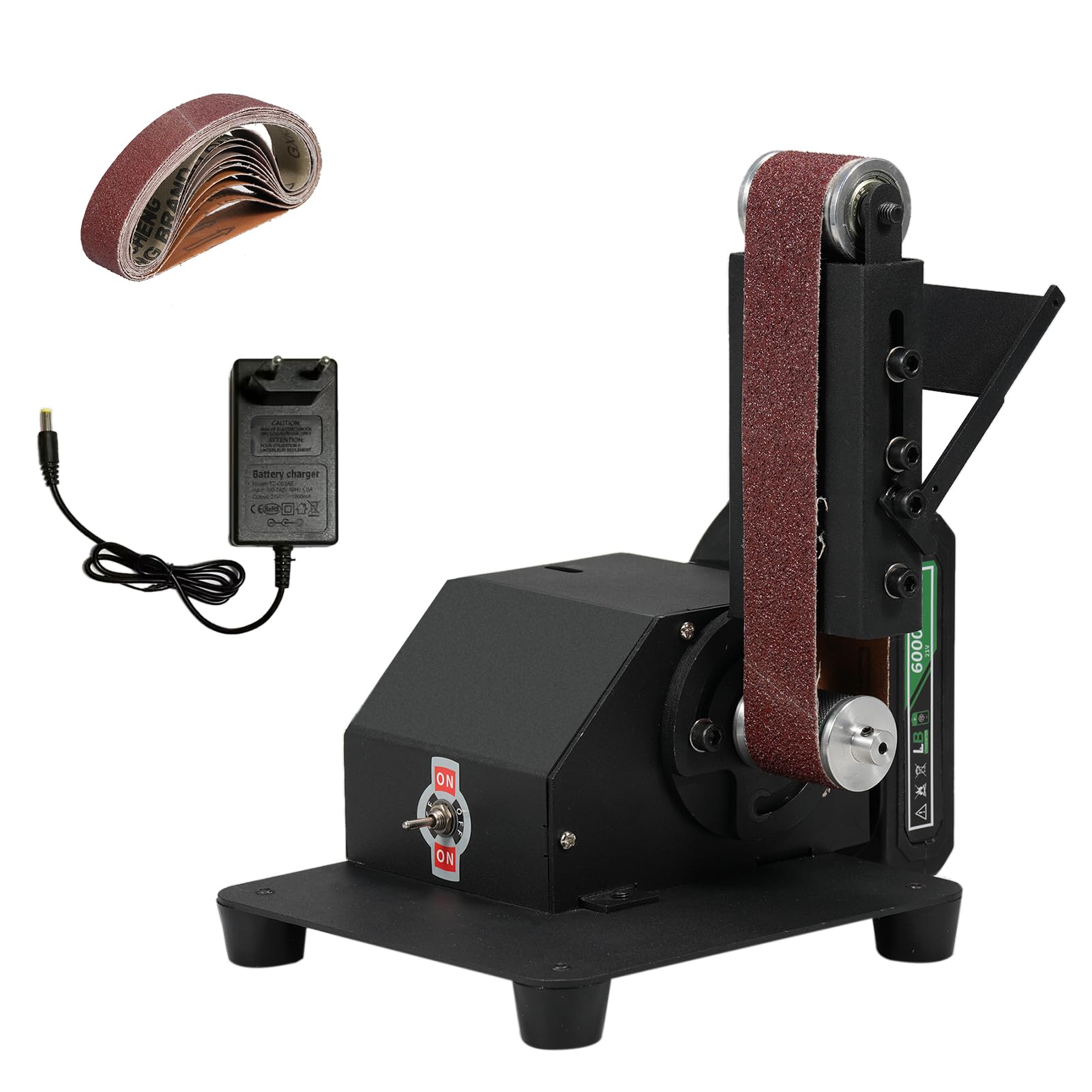 Mini levigatrice a nastro elettrica da 250 W, smerigliatrice da banco, piccola smerigliatrice, lucidatrice, con 10 nastri abrasivi, per fai da te, lavorazione del legno, gioielli in resina