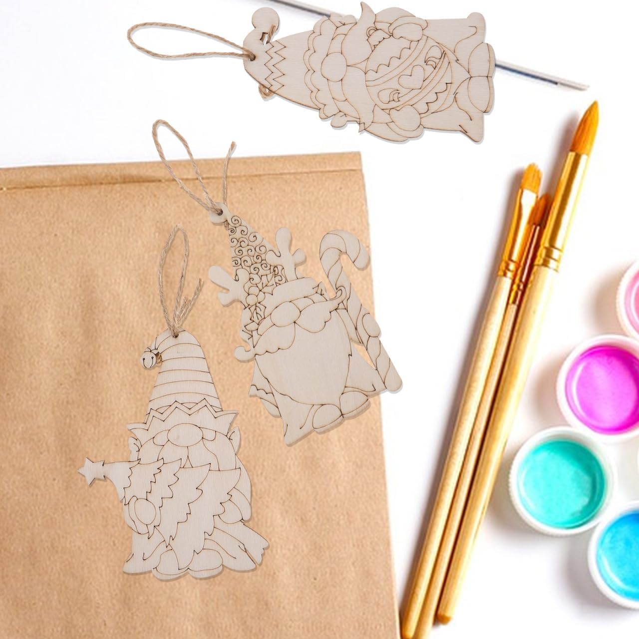 HANABASS 30Pcs Wooden Gnome Ornaments for DIY Painting 5.1 Inch Blank Christmas Dwarf & Elf Craft Decorations with Jute Twine for Holiday Home Decor