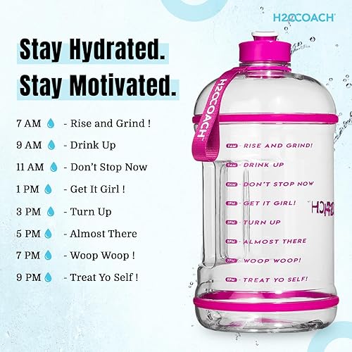 Miniatura 4 de H2OCOACH 1 Gallon Hydration Jug with Time Marker & Measurements, BPA-Free Tritan Sports Drink Container, Motivational Daily Intake Tracker for Gym,
