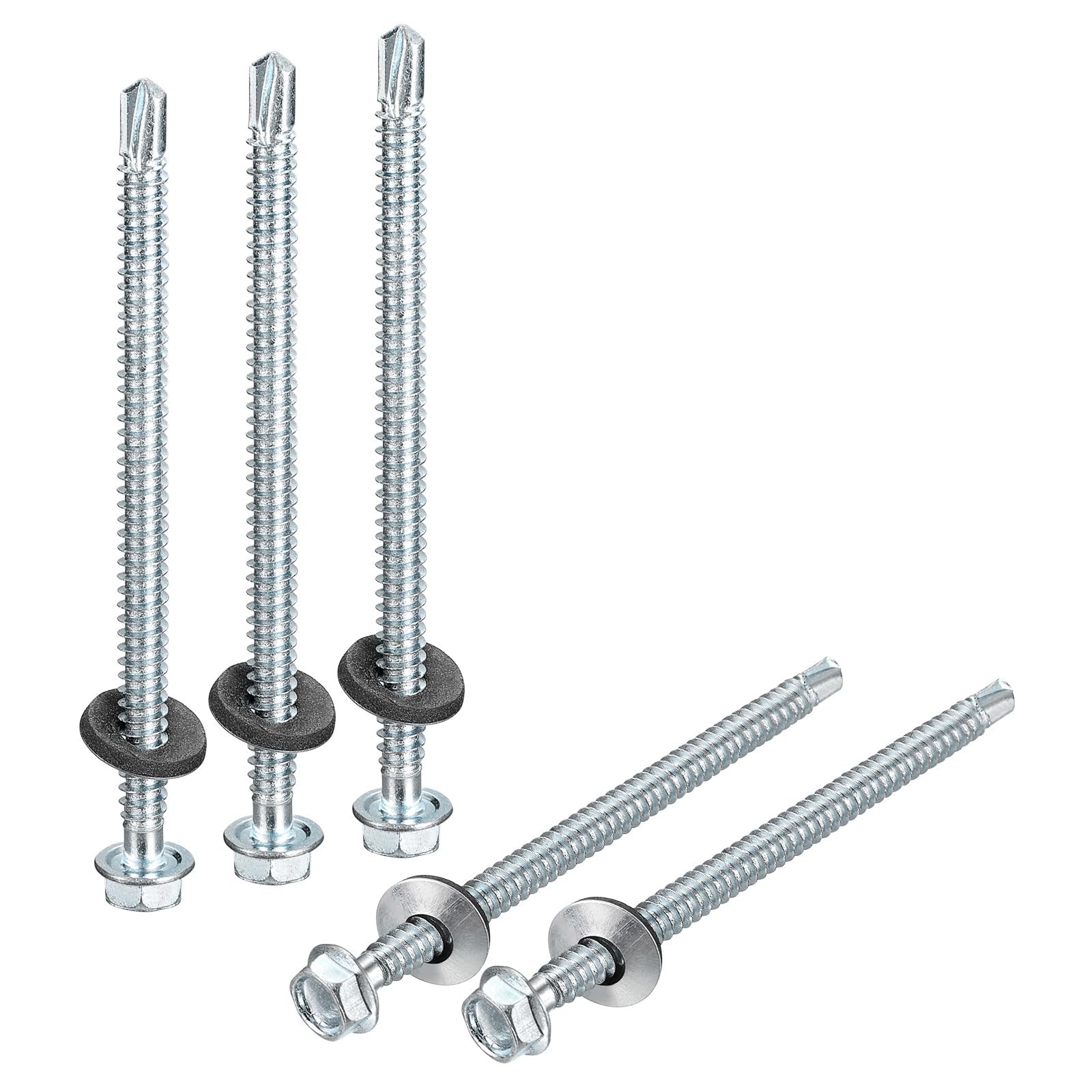 uxcell #14 x 4 Self Drilling Screws with Rubber Washer, 25pcs Zinc Plated Steel Roofing Screws Hex Head Self Tapping Screws with EPDM Washer for Metal