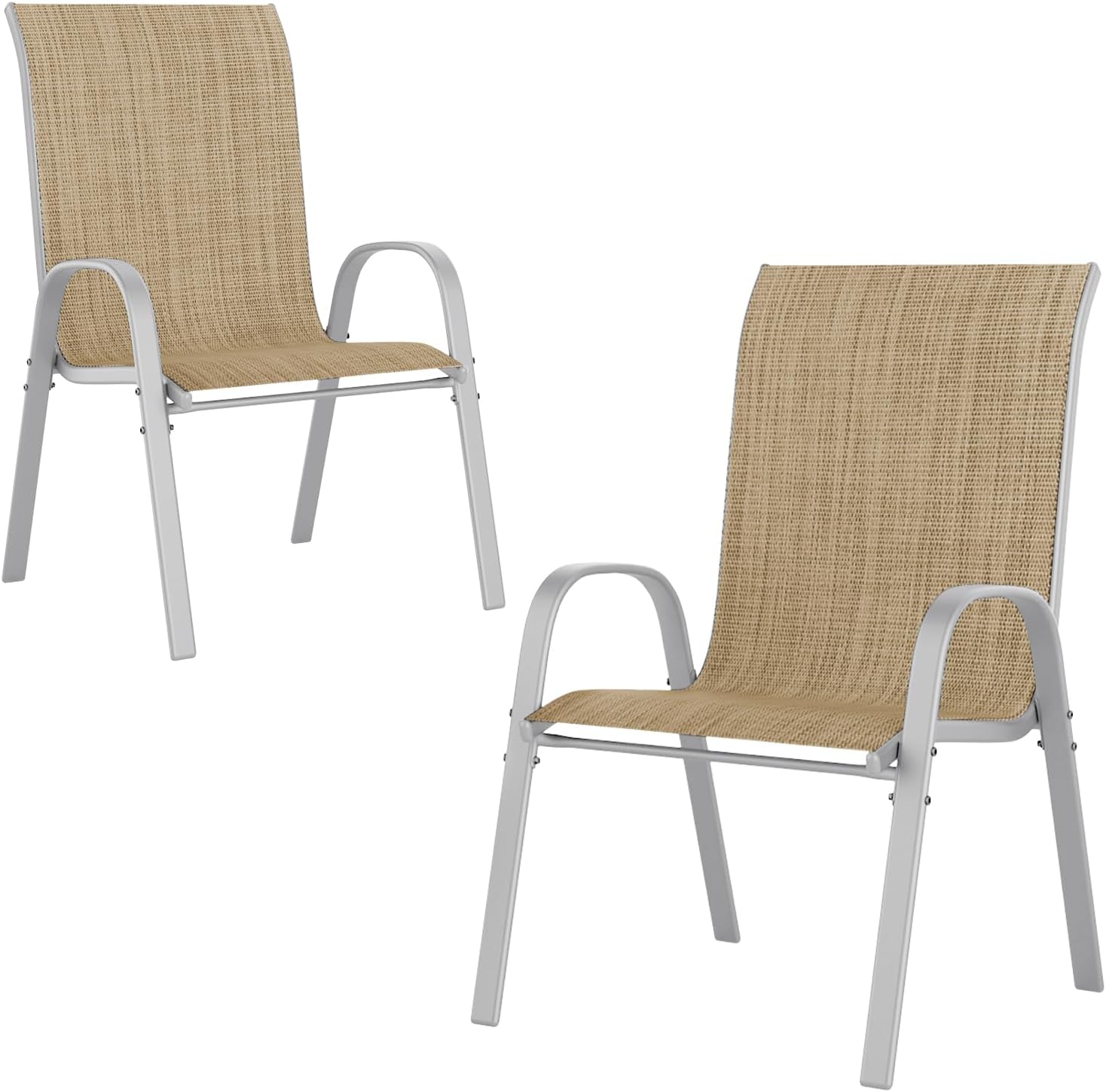 UDPATIO Patio Chairs Set of 2, Stackable Silver Outdoor Dining Chairs with High Back, Breathable Textilene Fabric Outdoor Chair All Weather, 350LBS Capacity for Garden, Backyard (Beige)