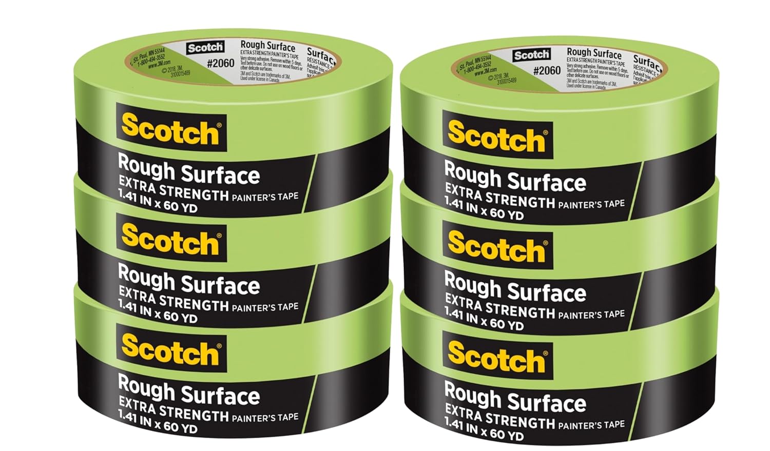 Scotch Rough Surface Painter's Tape 2060-36AP, 1.41 in x 60.1 yd (36mm x 55m), 6-Pack – Strong Adhesive, Clean Removal, Tear-Resistant Masking Tape, for Brick, Concrete, Stucco, Textured Surfaces