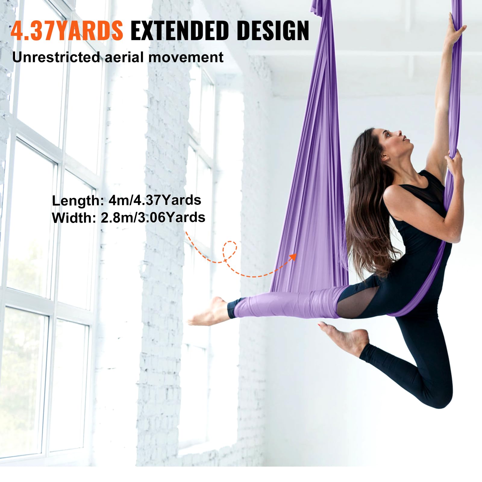VEVOR Amaca e altalena per yoga aerea, kit per principianti yoga con tessuto in nylon da 100 g/m², installazione semplice, volo antigravità per bodybuilding fitness di tutti i livelli, viola