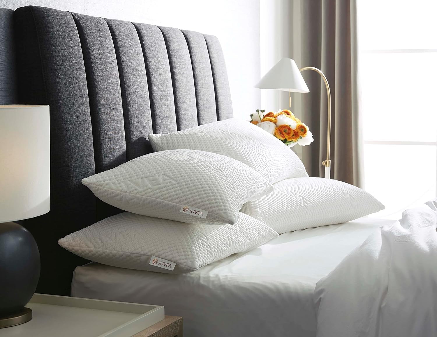 JUVEA® Essential Low-Profile — Natural Talalay Latex Pillows with Cotton Cover - Breathable & Pressure Relieving Low Loft Pillow for A Good Night Sleep – Queen